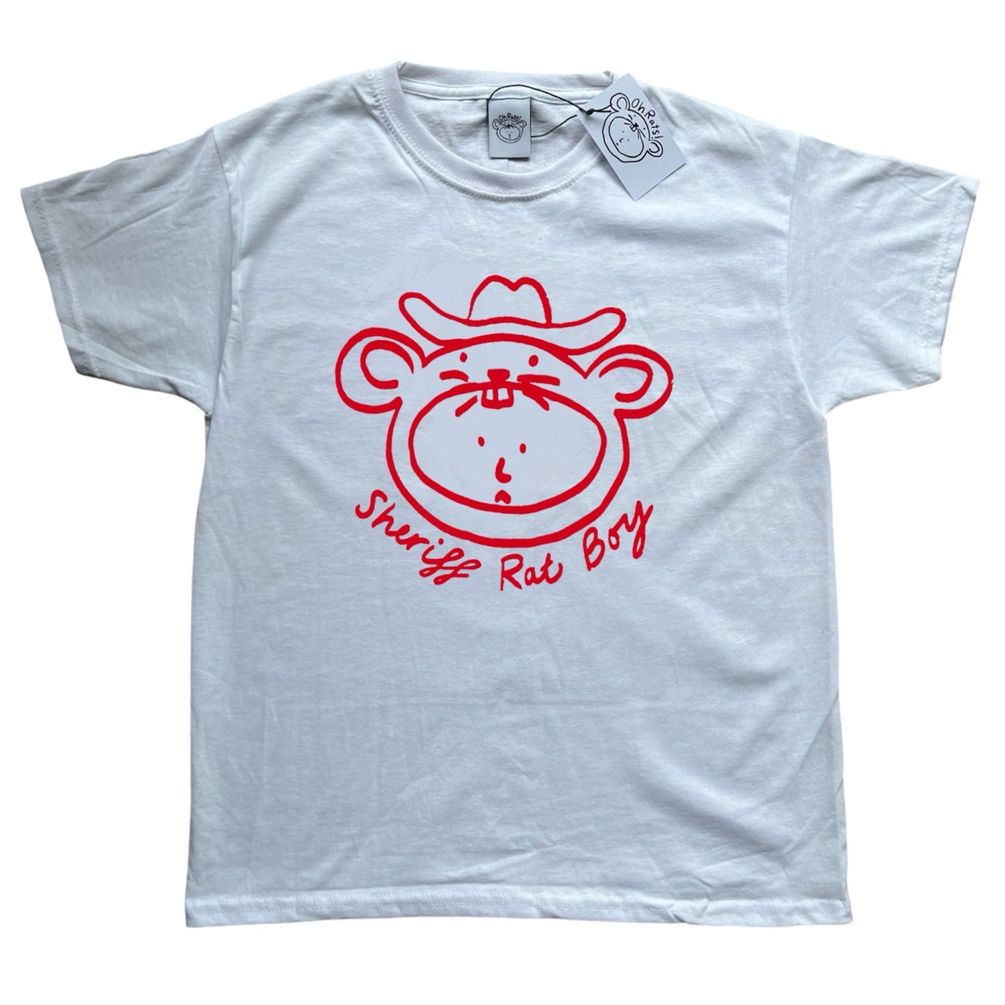 ‘Sheriff Rat Boy' White on Red Baby Tee