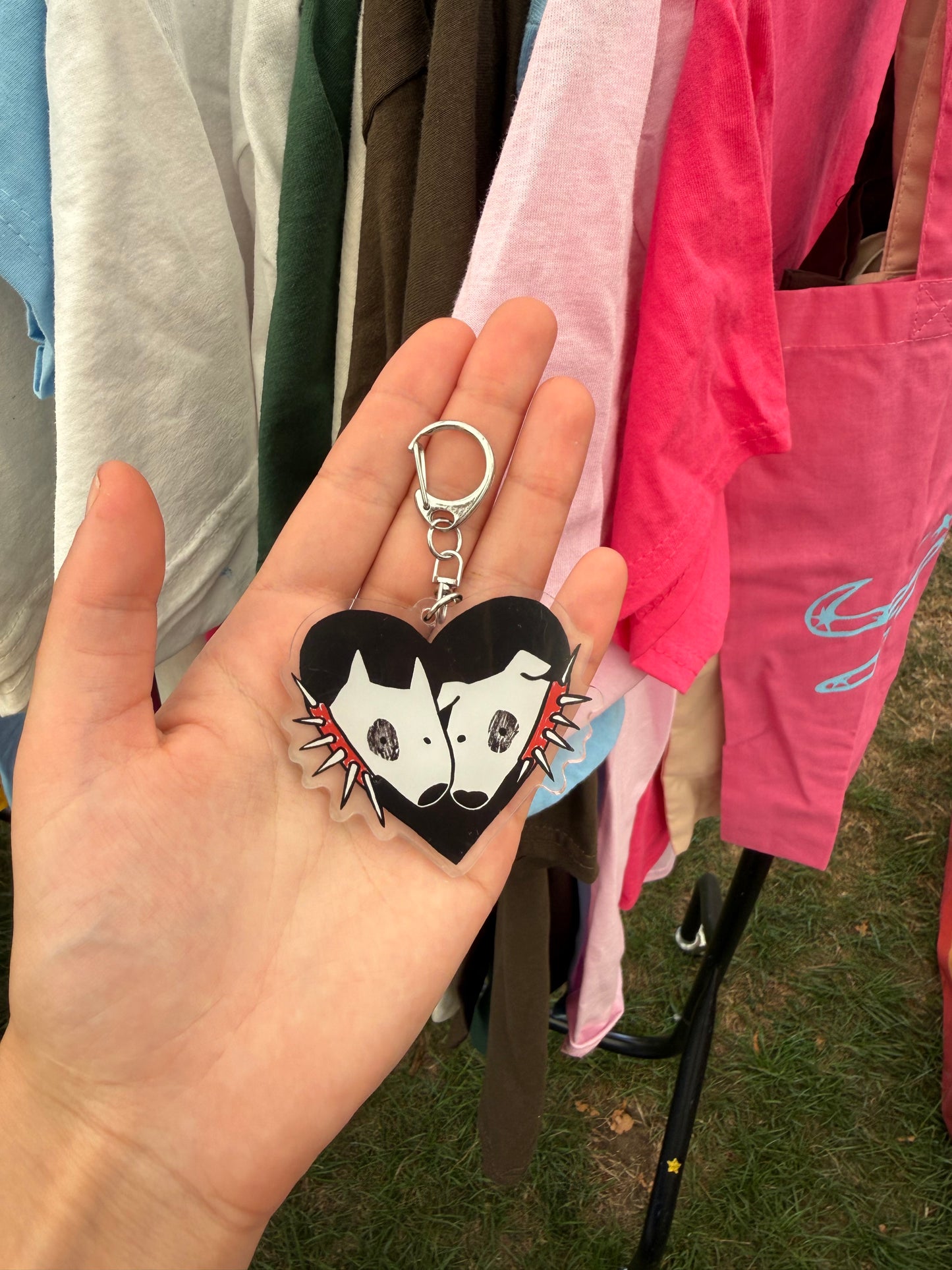 2 spiky collar dogs in love keyring