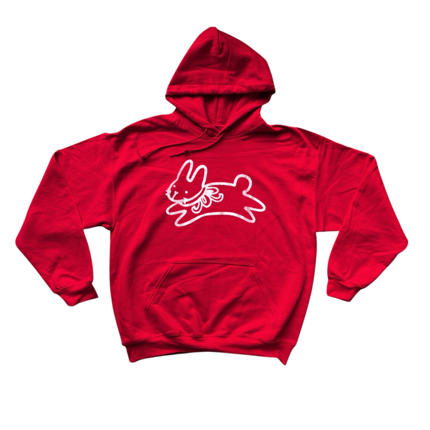 Bow bunny white on red hoodie