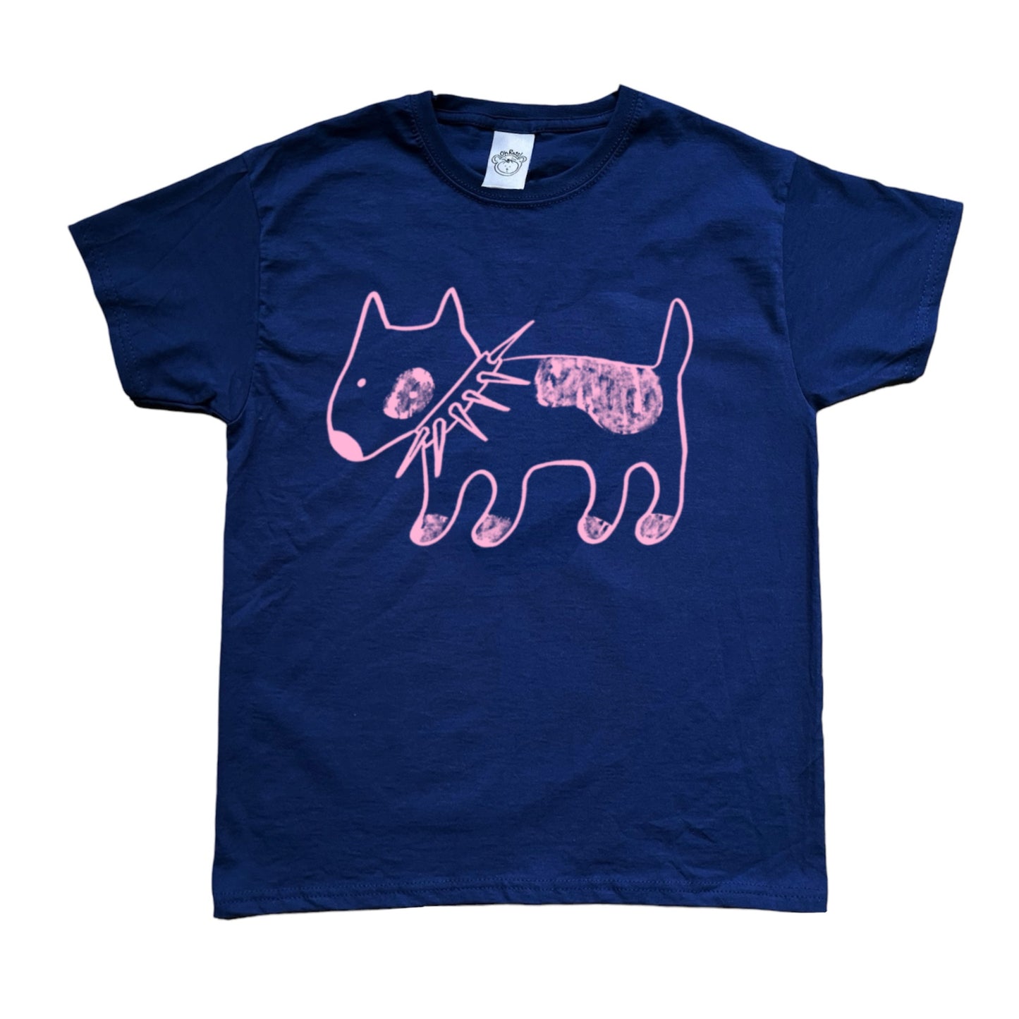 Spiky collar dog pink on navy Tee