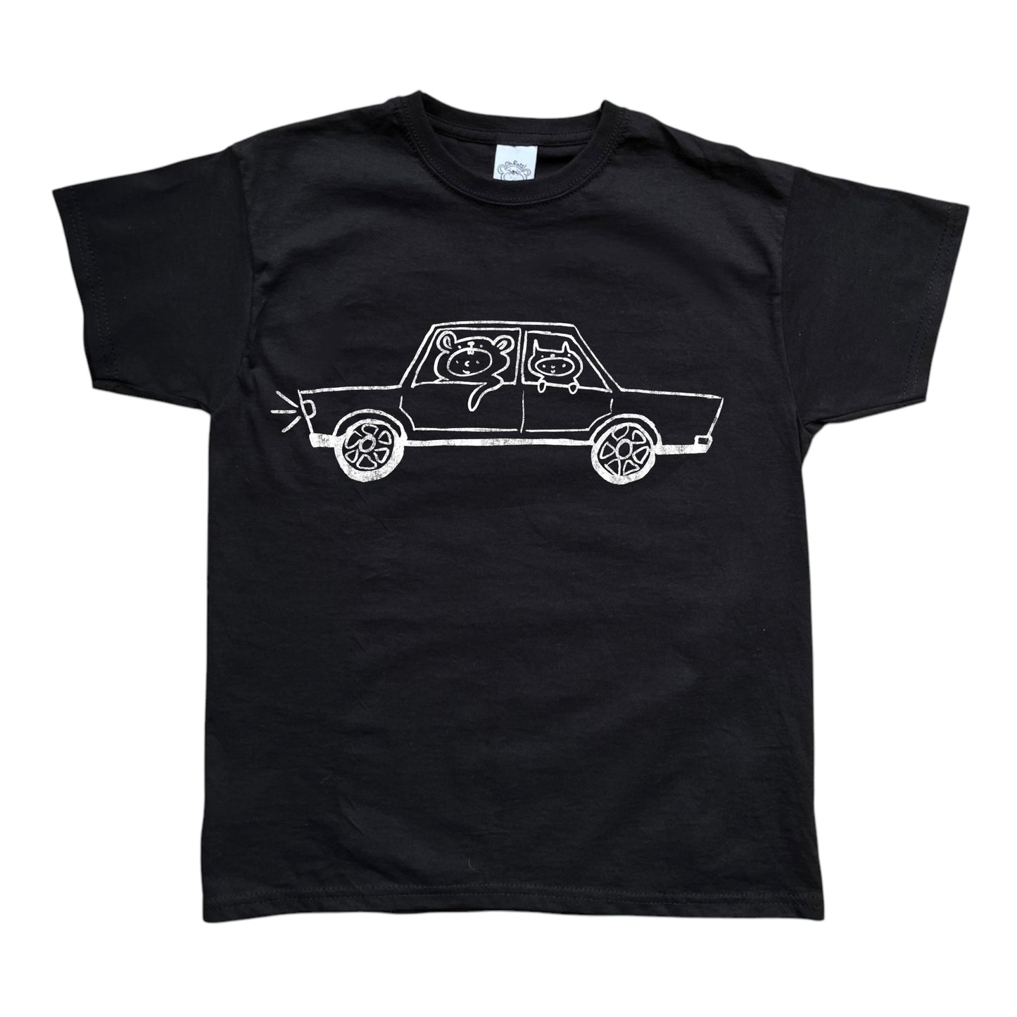 White on black critter road trip tee