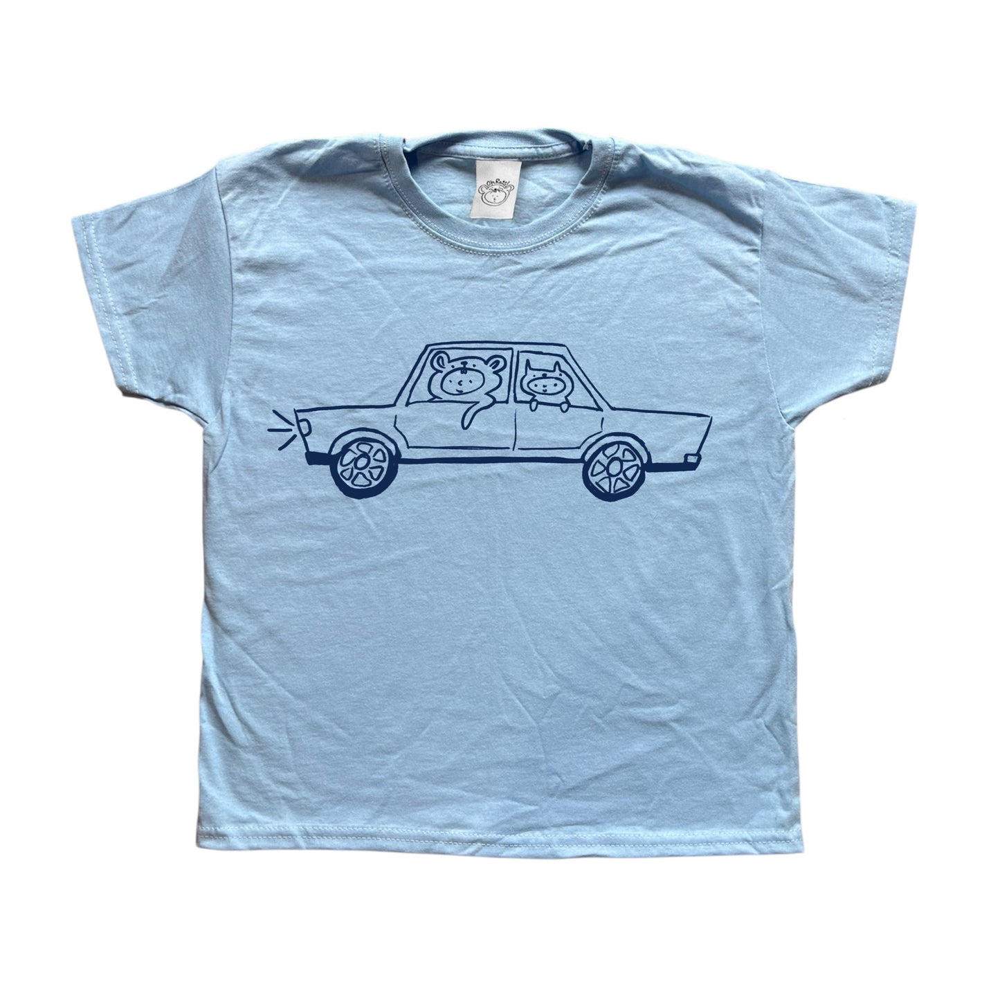 Navy on baby blue critter road trip tee