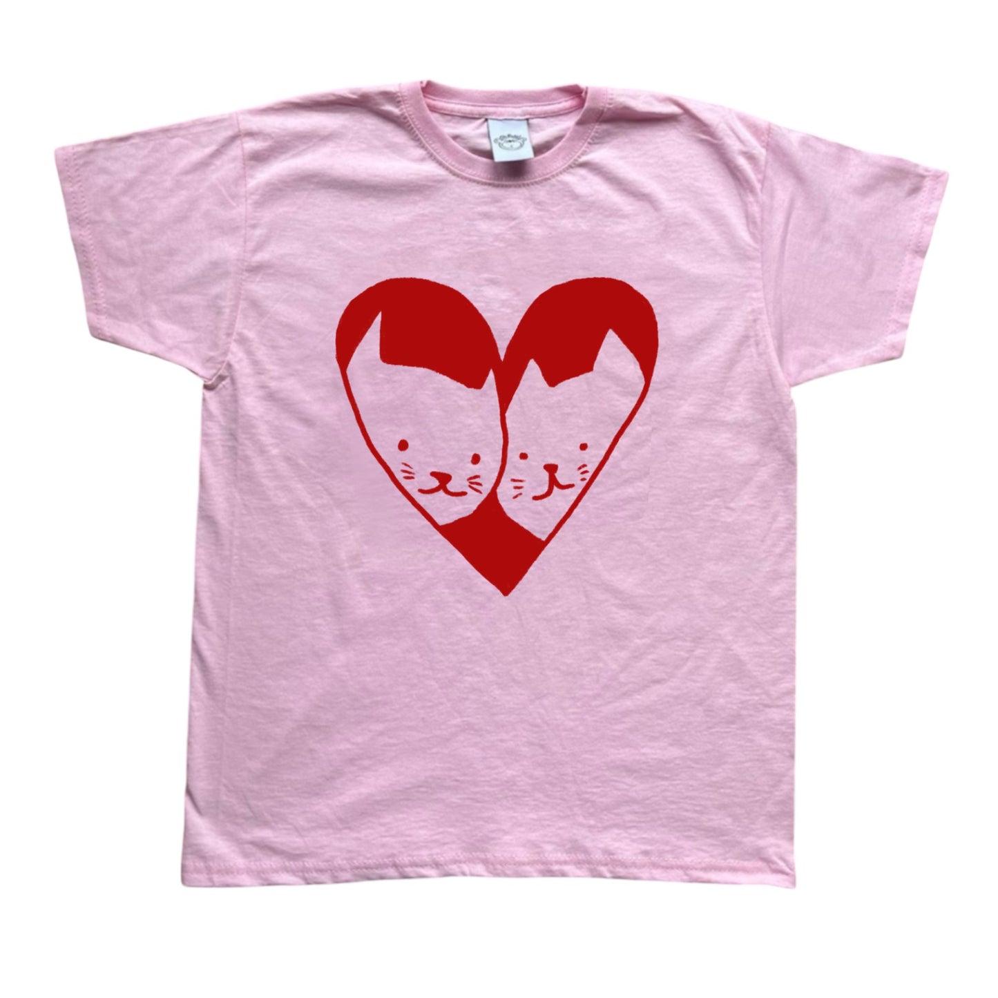 2 Cats in Love red on pink Tee