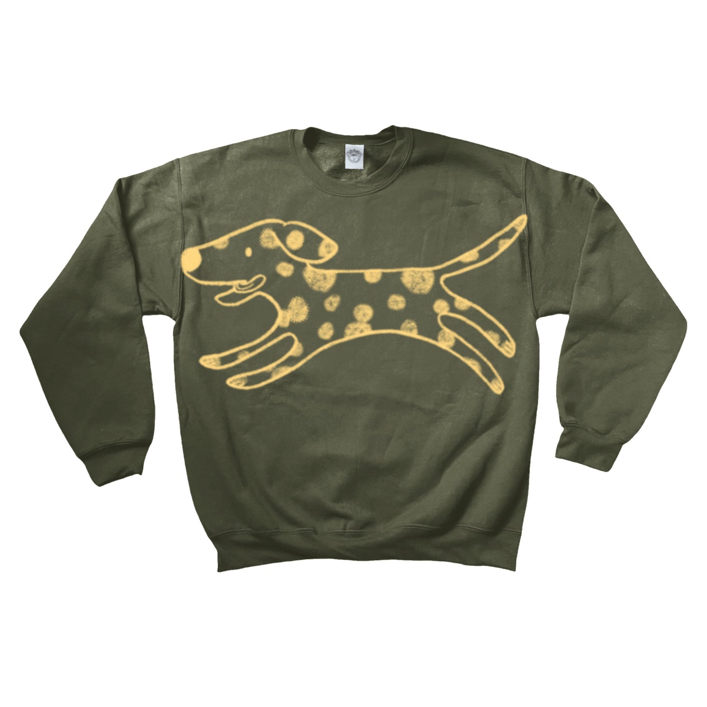 MEGA Polka dot dalmatian dog light yellow on khaki sweatshirt