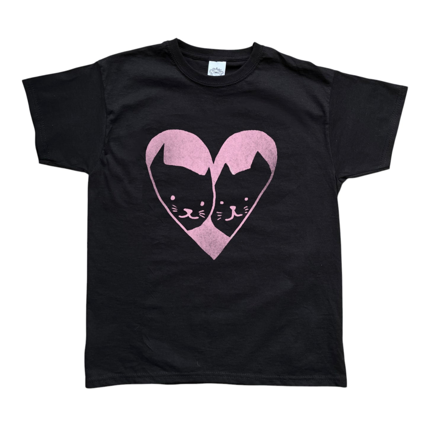 2 Cats in Love light pink on black Tee