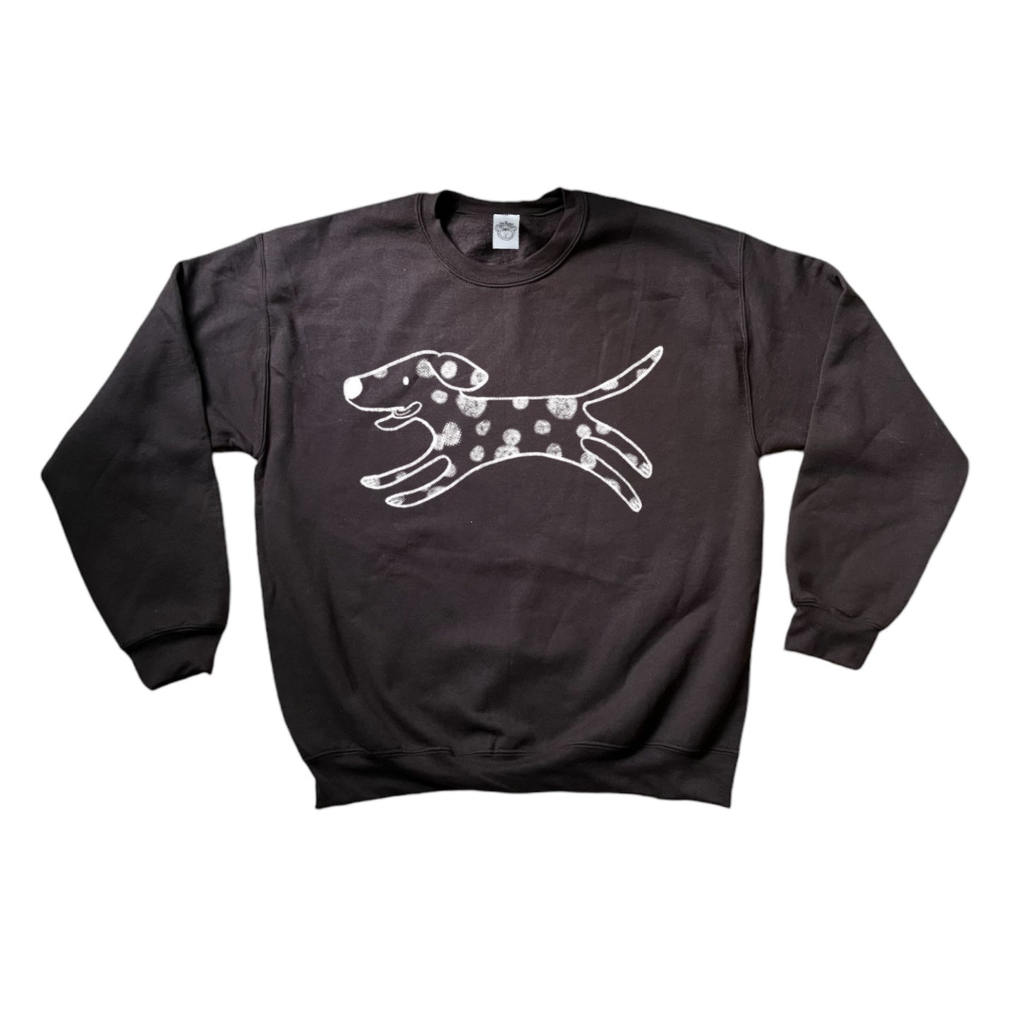 Polka dot dalmatian dog white on brown sweatshirt