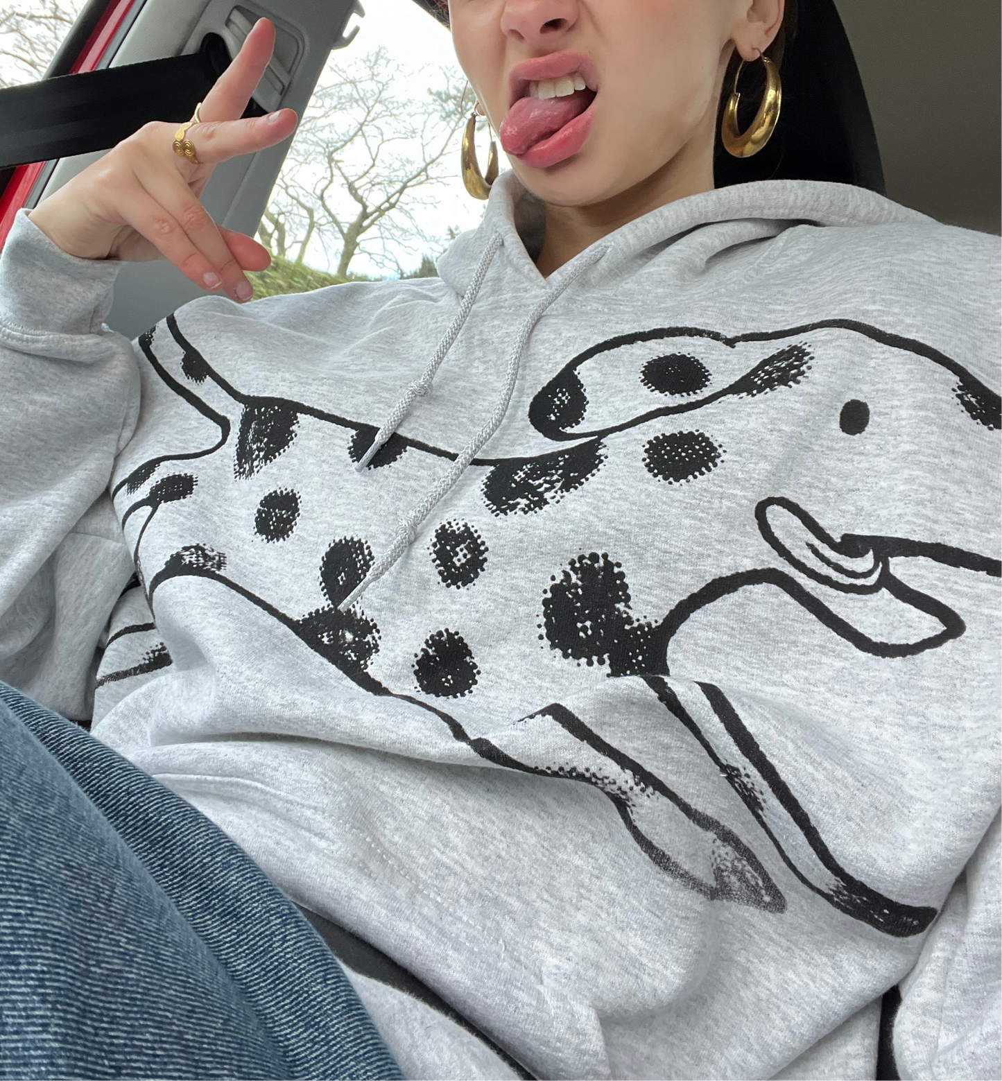 MEGA Polka dot dalmatian dog black hoodie
