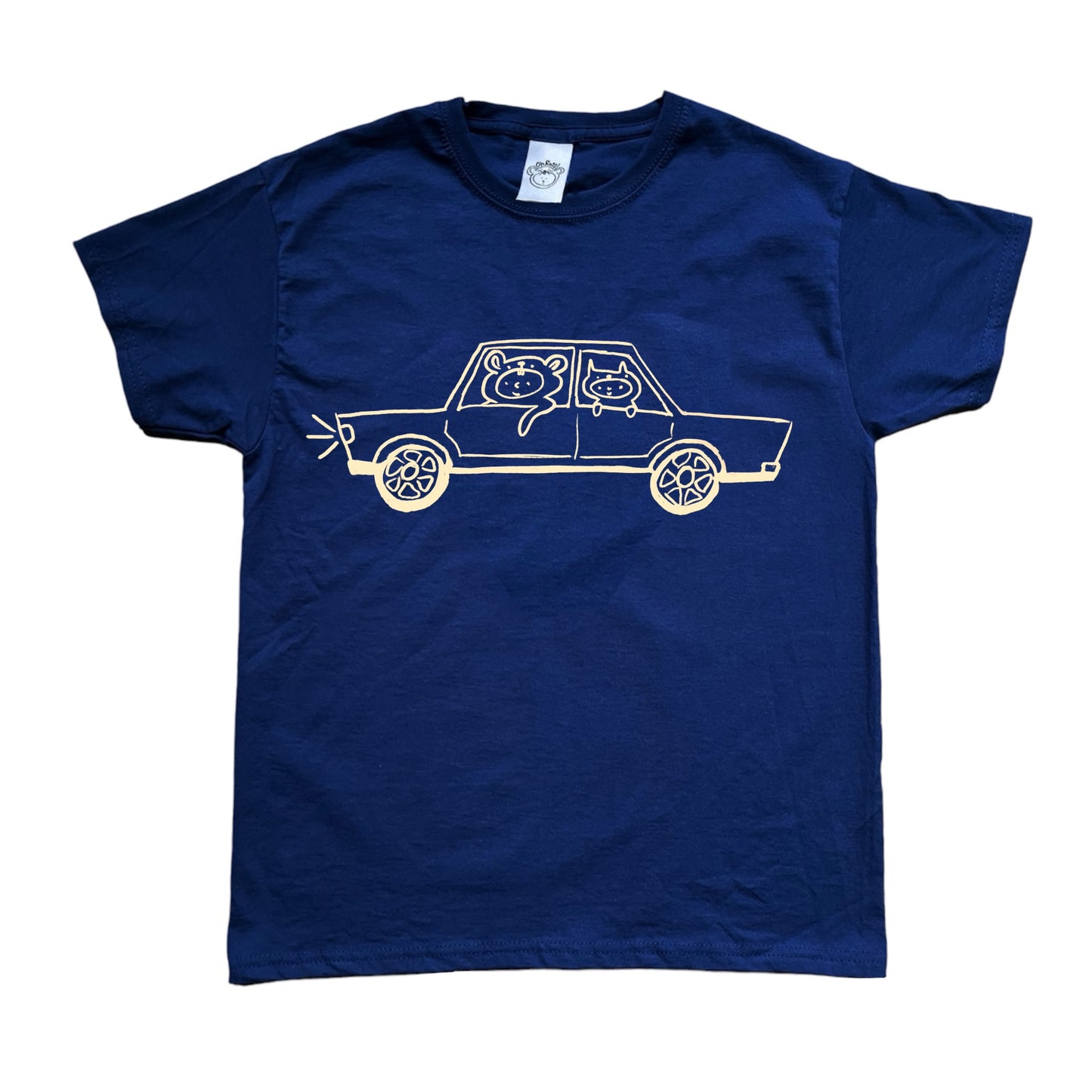 Beige on navy critter road trip tee