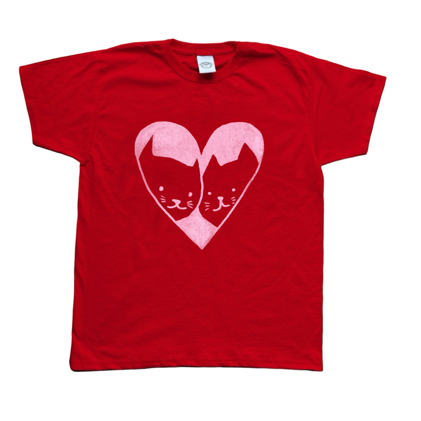 2 Cats in Love pink on red Tee