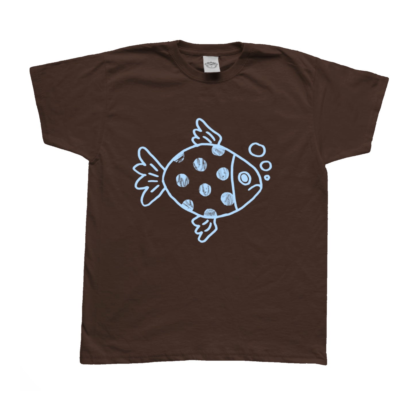 Polka dot fishy light blue on brown Tee