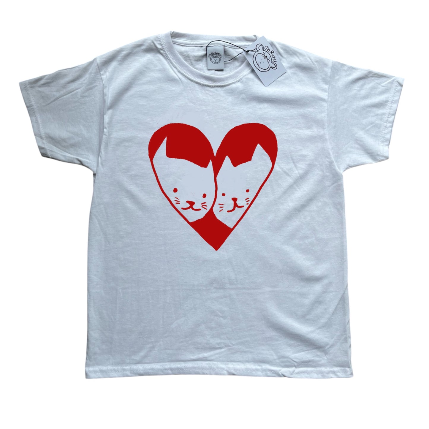2 Cats in Love red on white Tee
