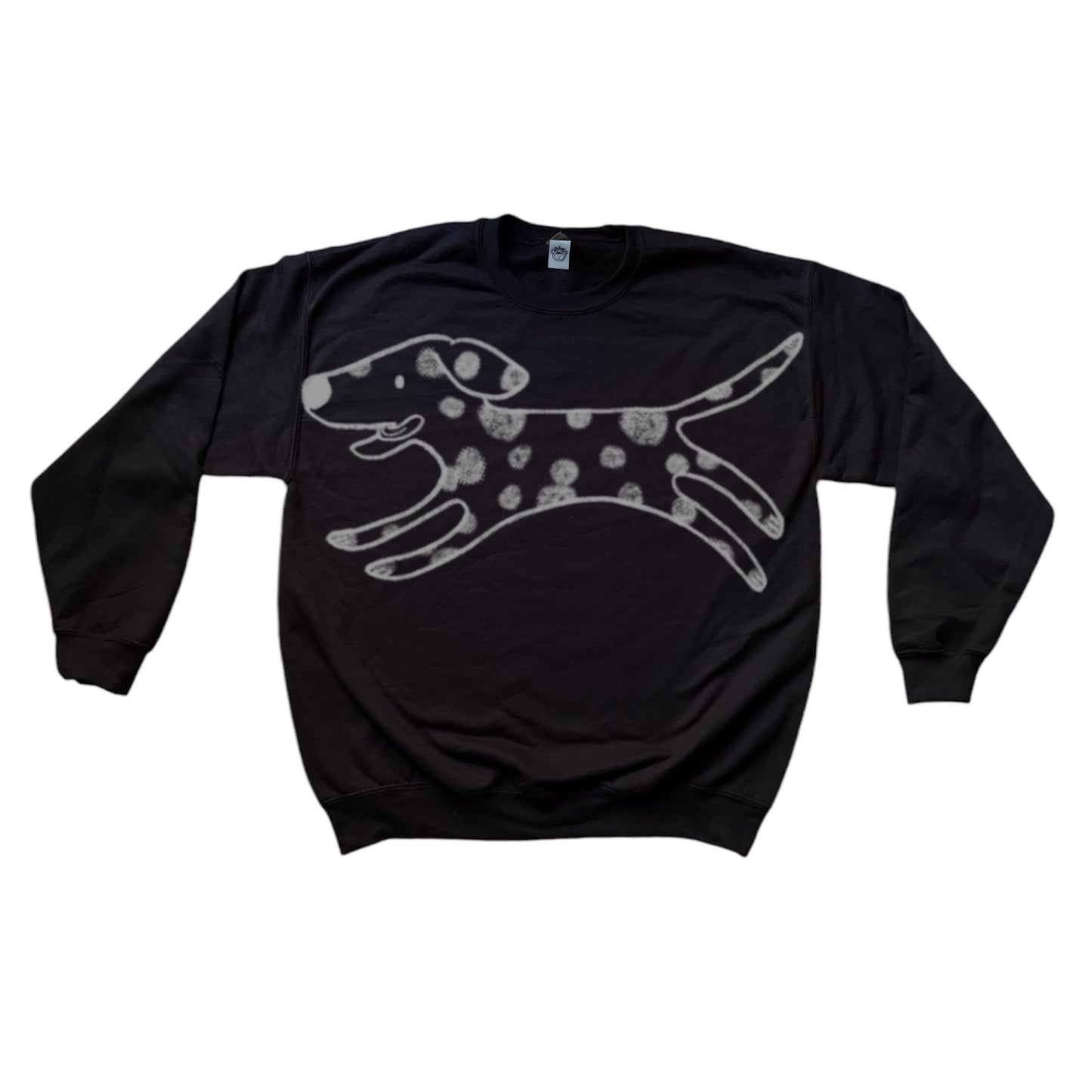 MEGA Polka dot dalmatian dog light grey on black sweatshirt