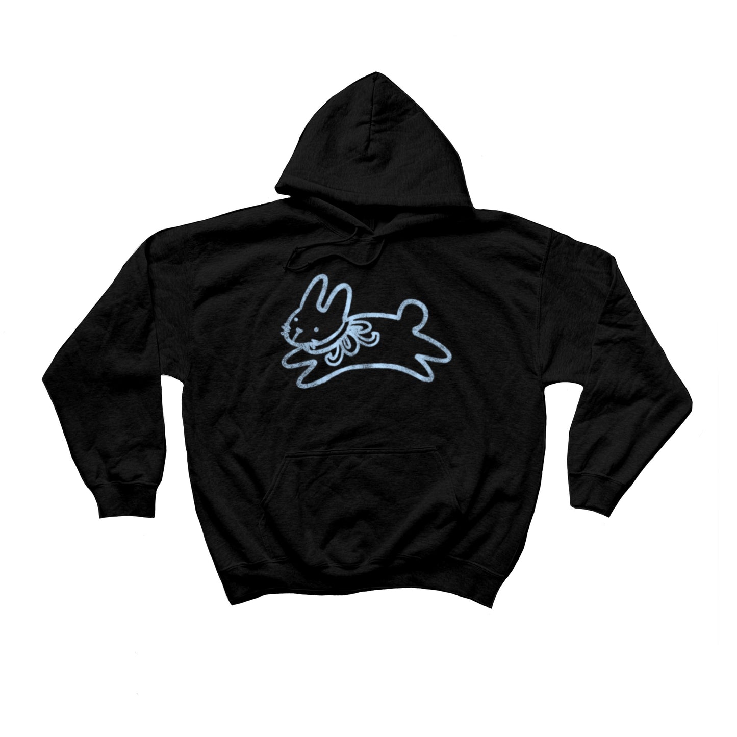 Bow bunny light blue on black hoodie