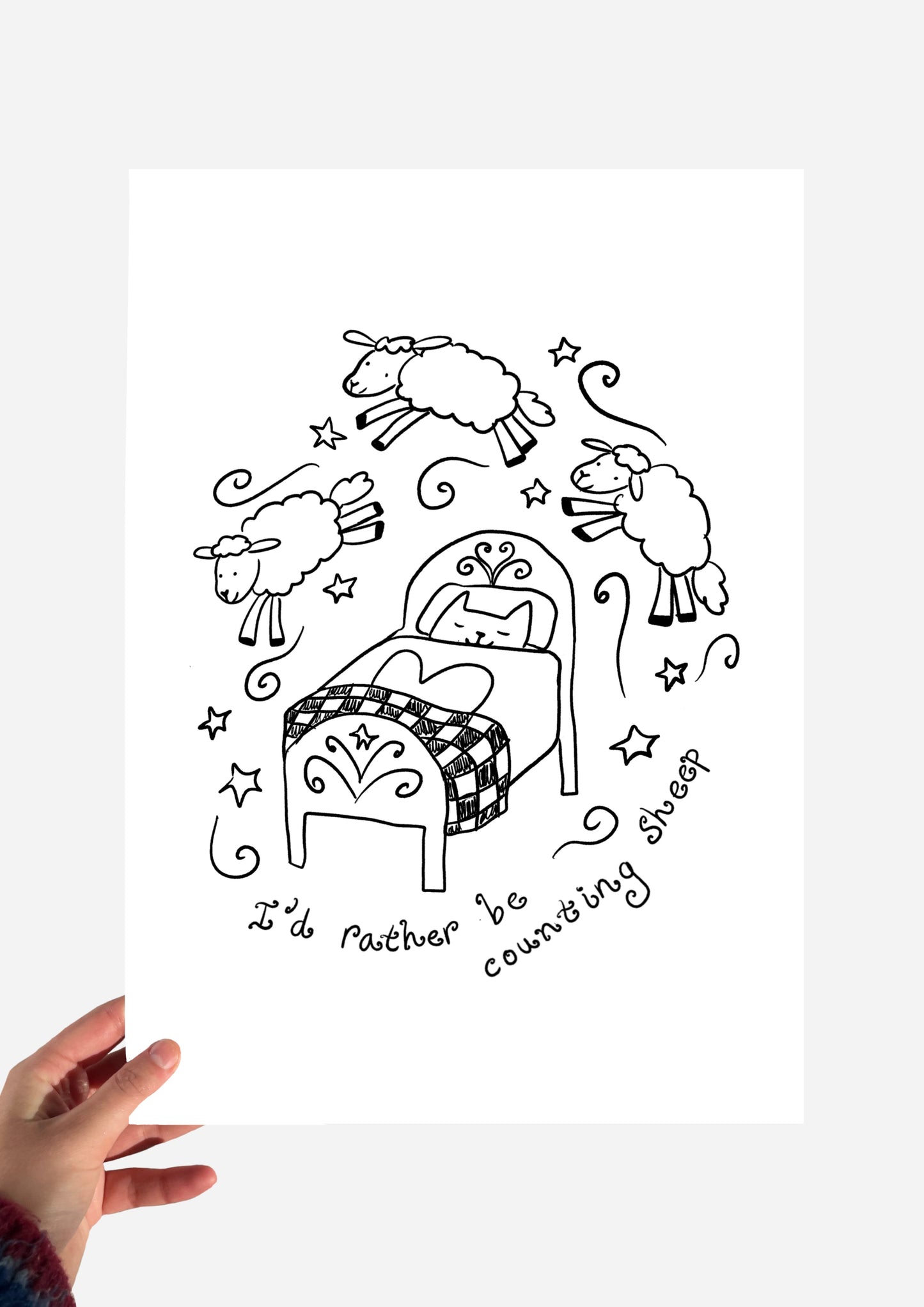 A5 black on white ‘I’d rather be couting sheep’ Print
