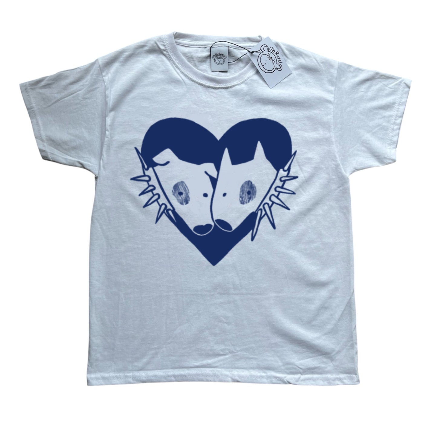 2 dogs in love navy on white Tee