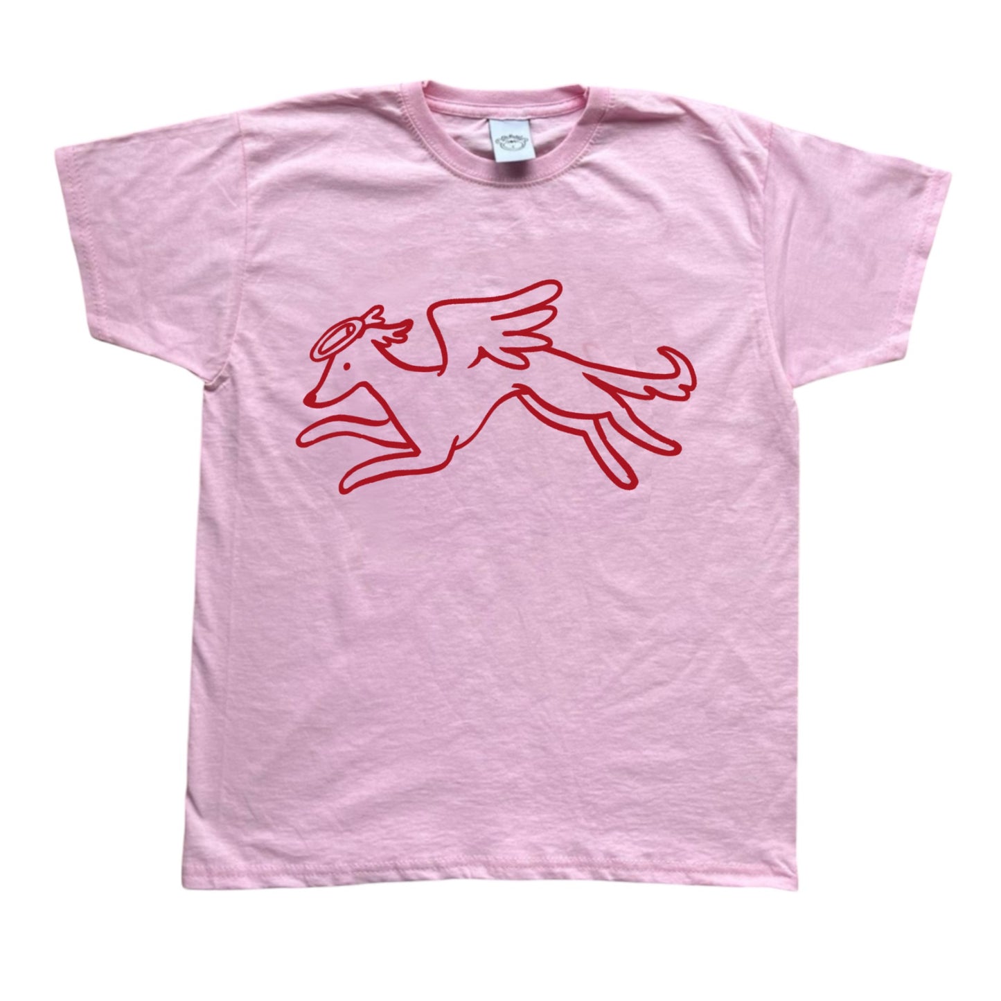Heavenly Hound red on pink Tee