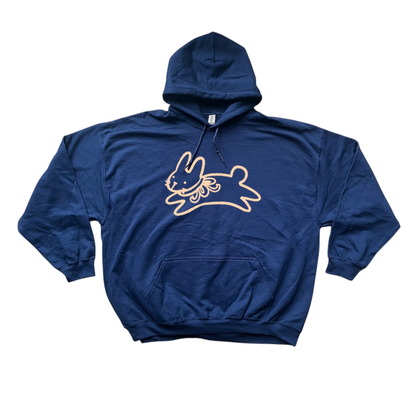Bow bunny beige on navy hoodie