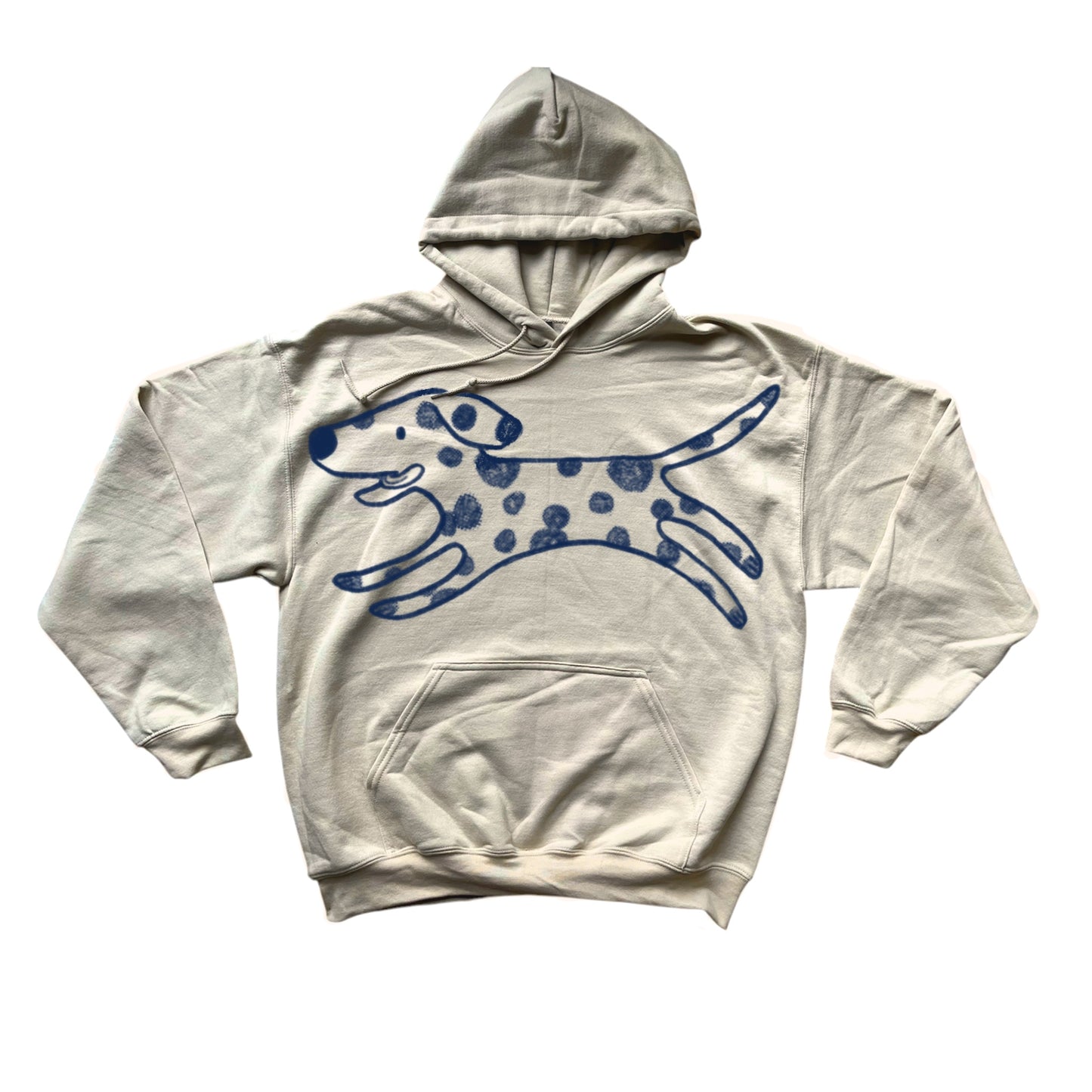 MEGA Polka dot dalmatian dog navy on beige hoodie