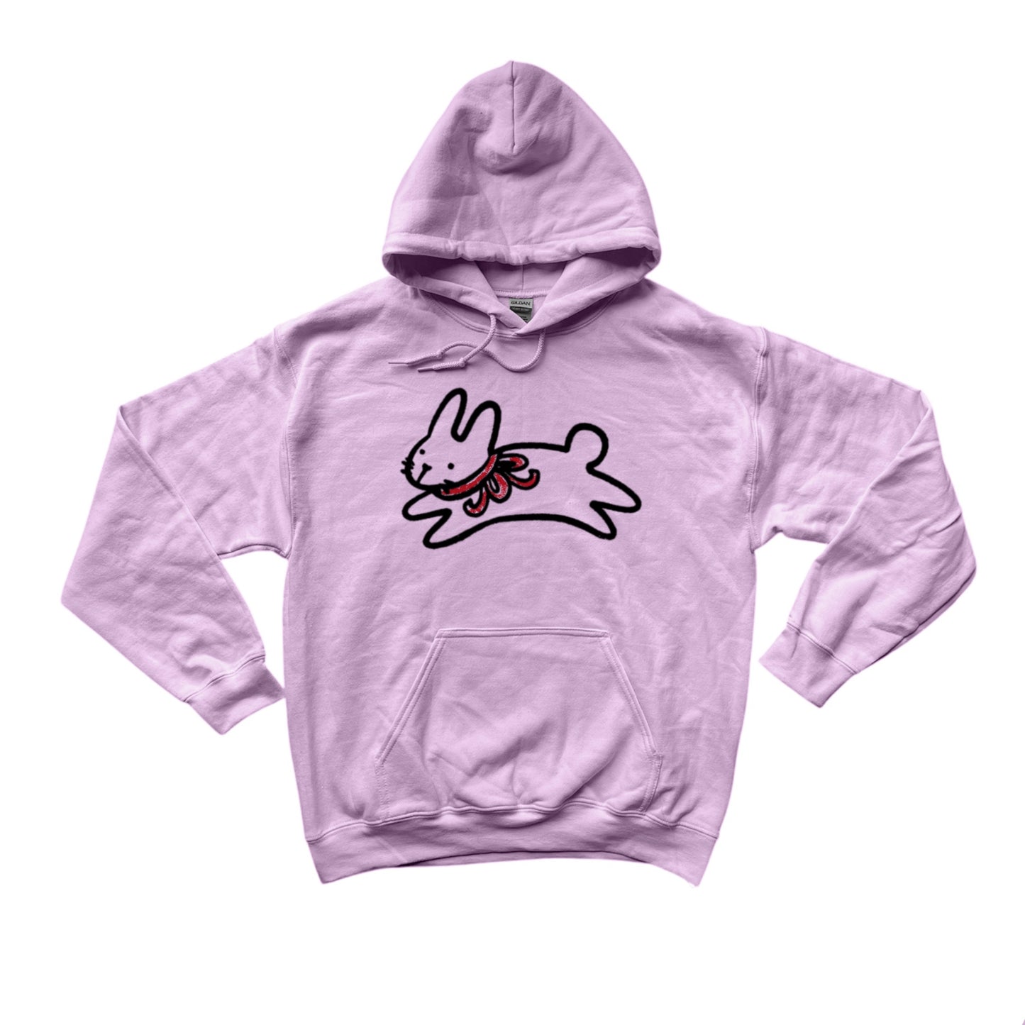 Bow bunny black on pink hoodie with red detailing