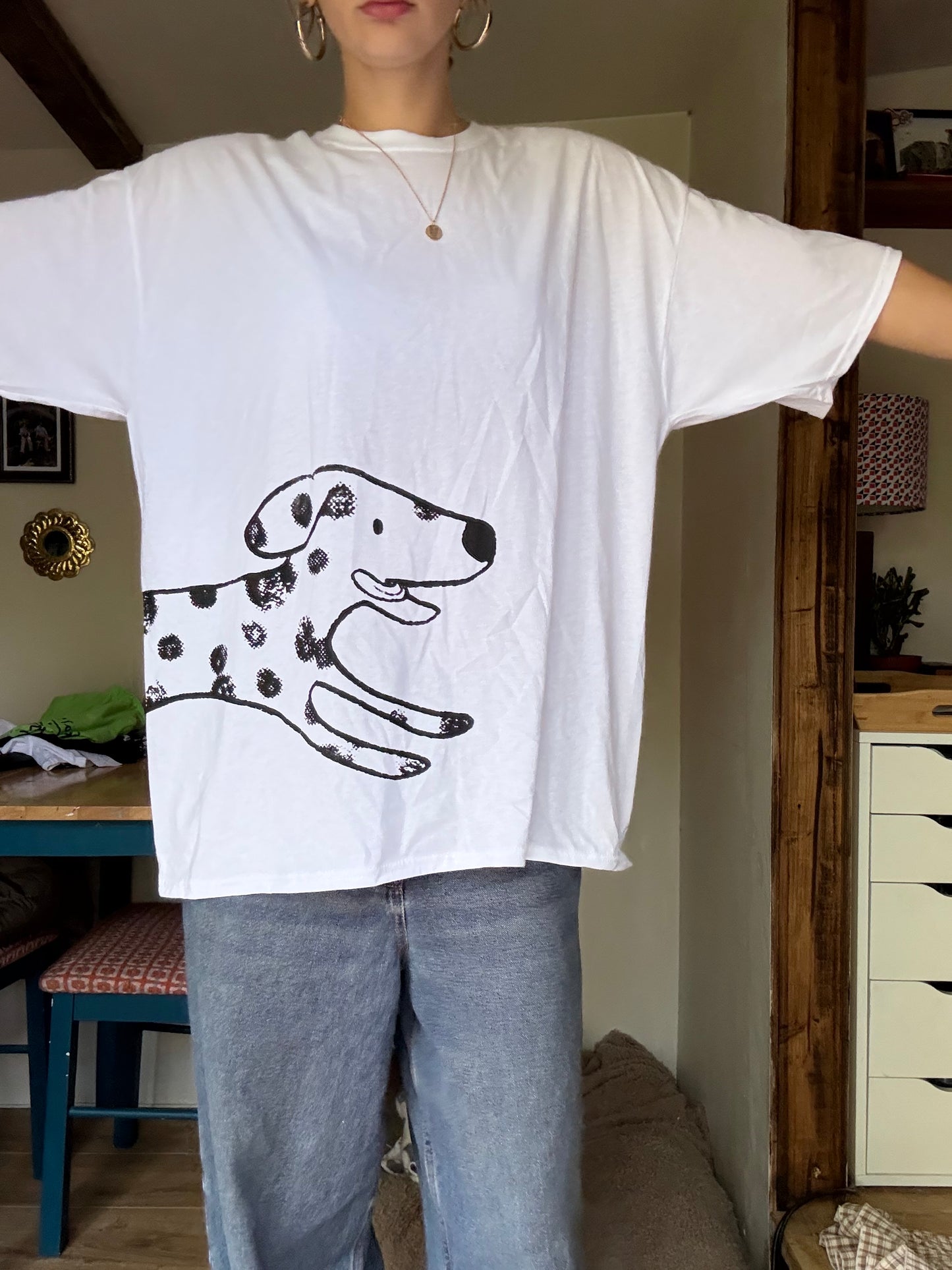Mega Dalmatian black on white wrap around oversized tee