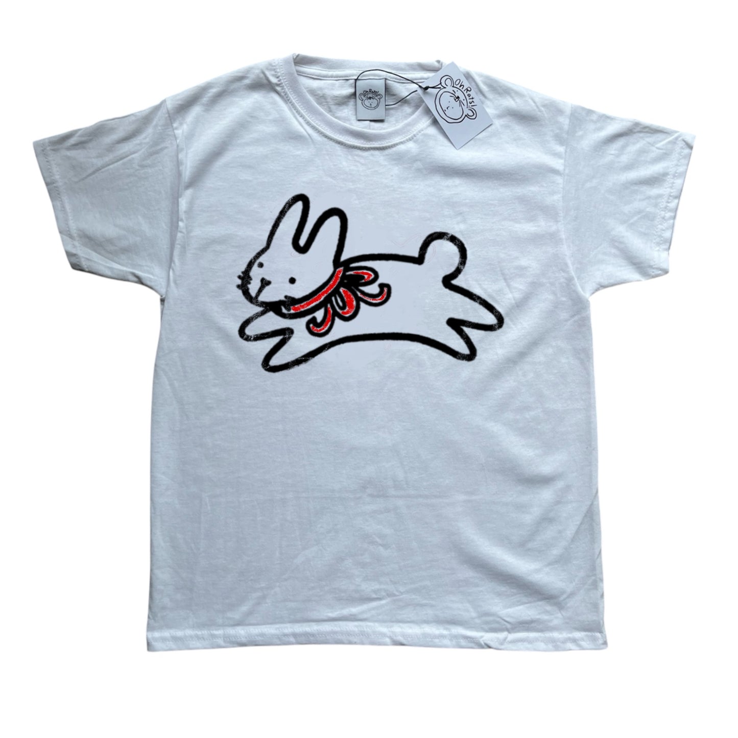 Red bow bunny black on white tee