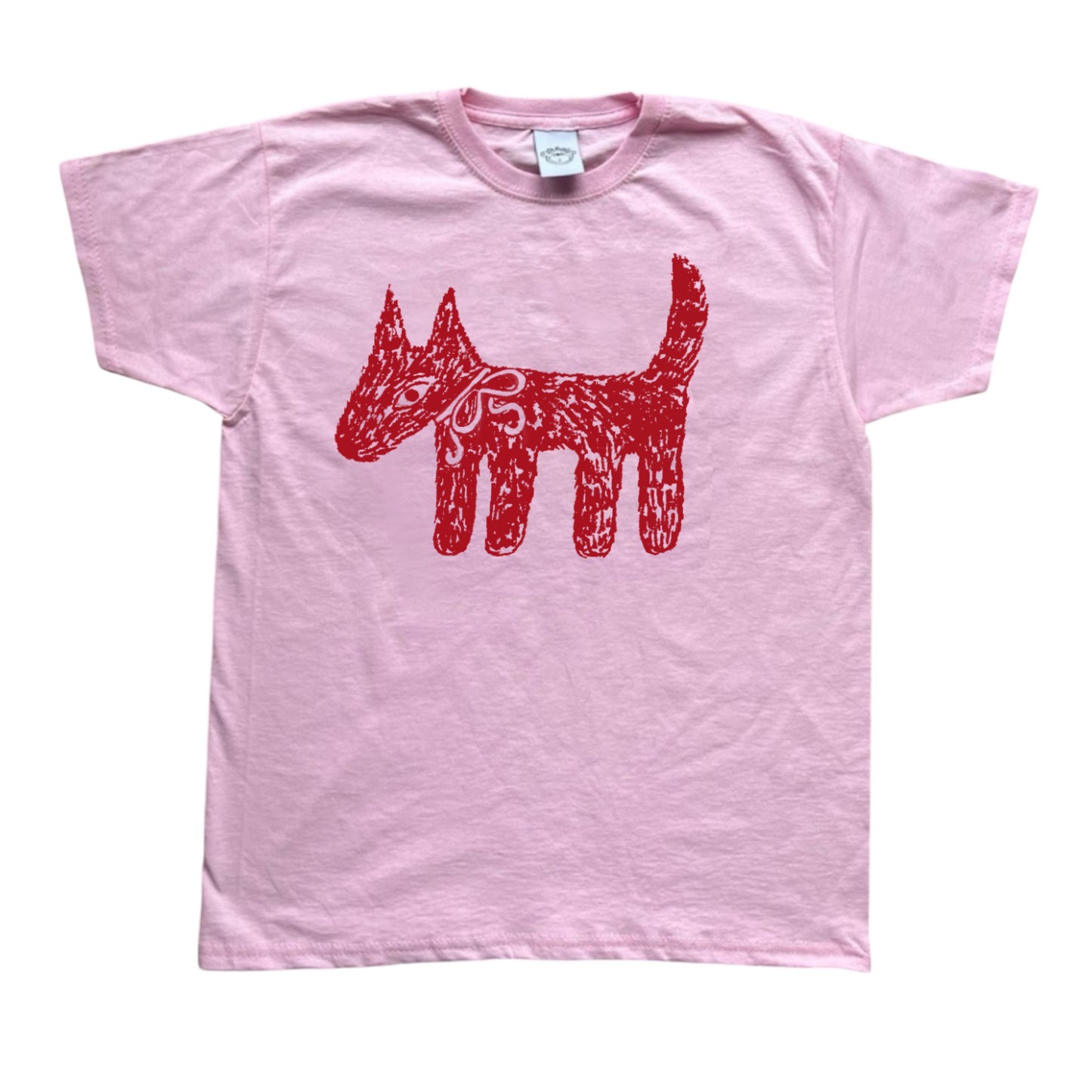 Scruffy bow dog red on pink Tee