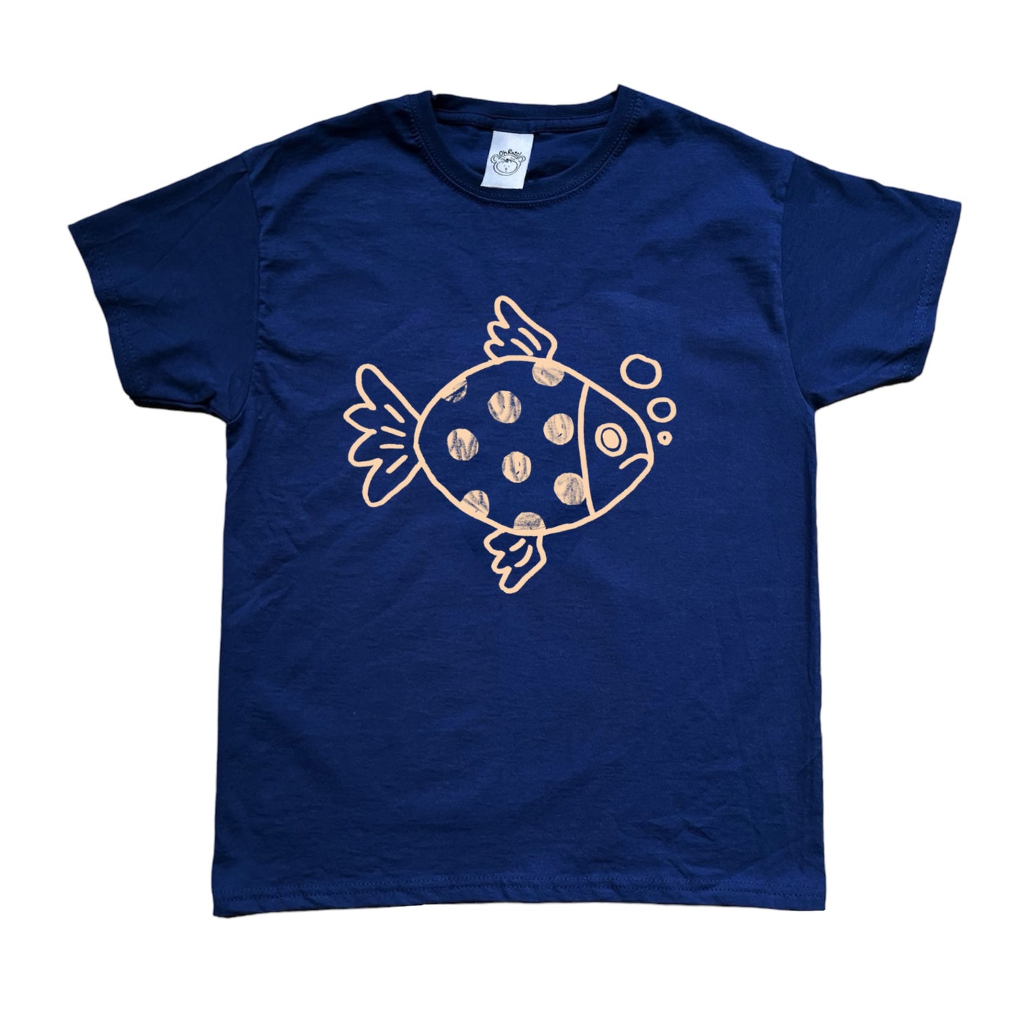 Polka dot fishy beige on navy Tee