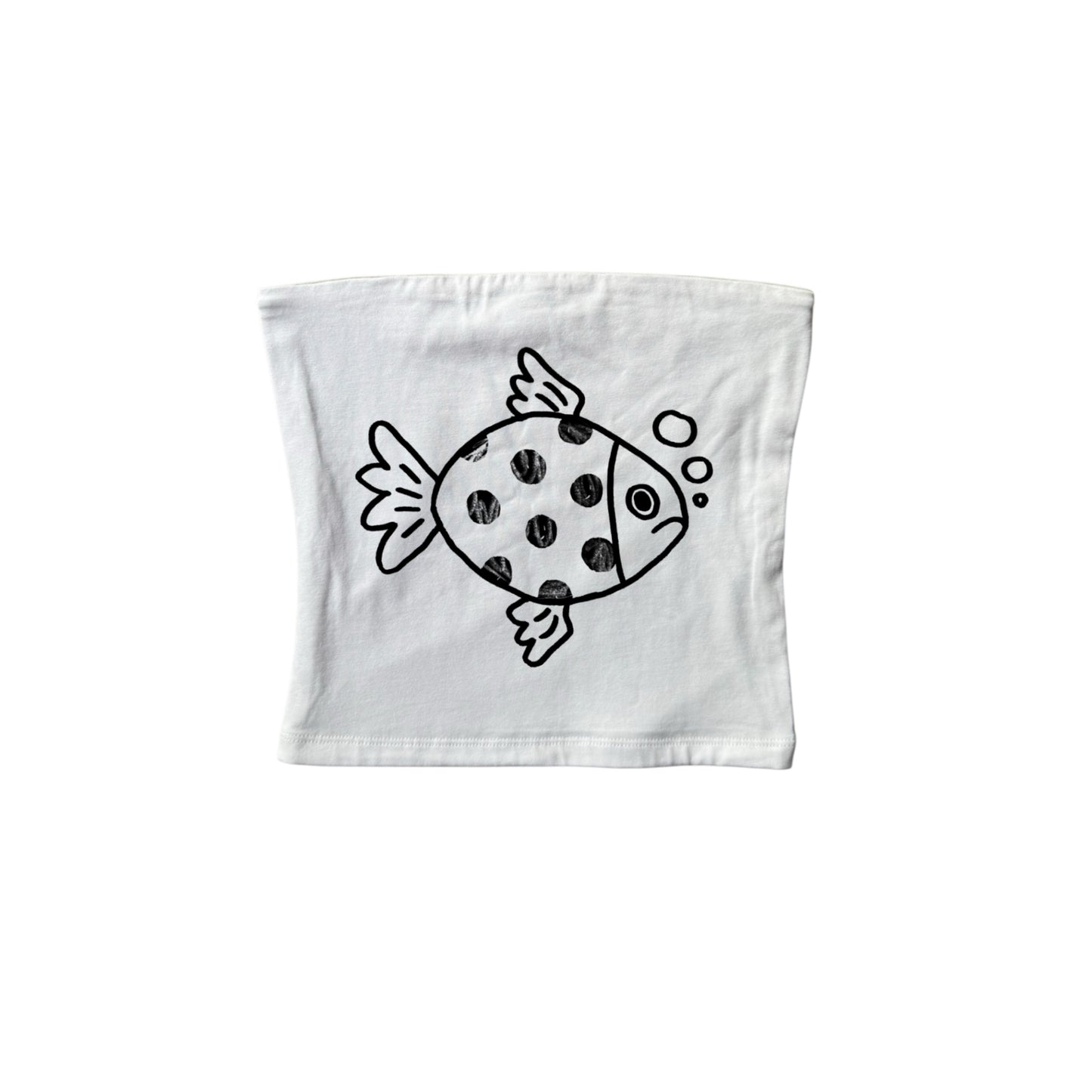 Black on white polka dot fishy bandeau top