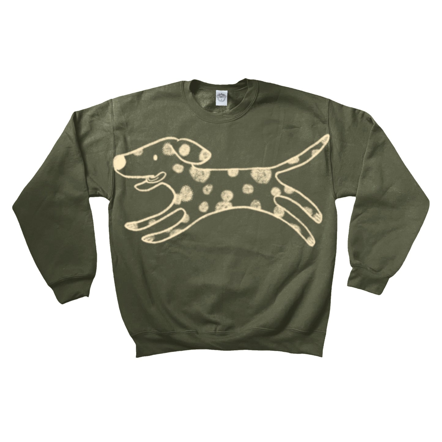 MEGA Polka dot dalmatian dog beige on khaki sweatshirt