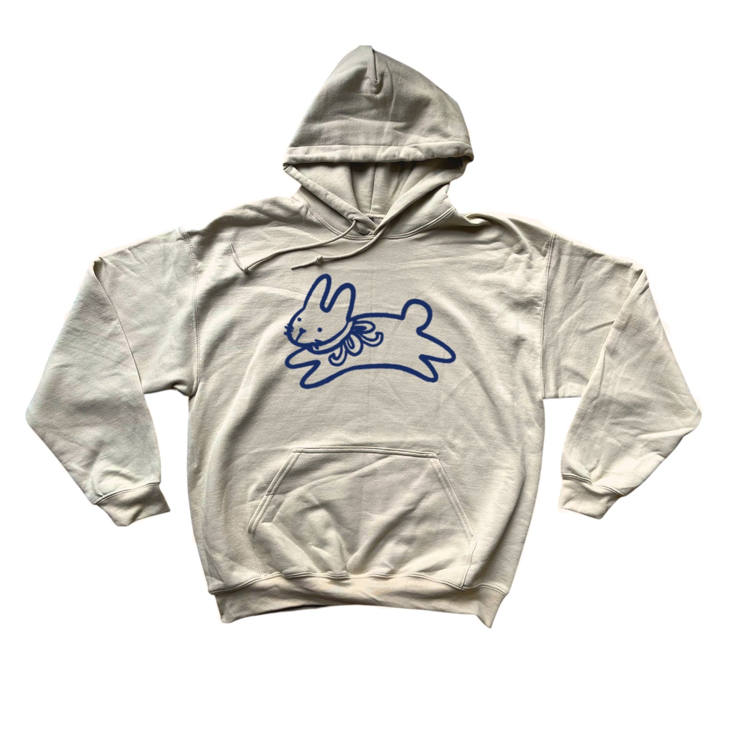 Bow bunny navy on beige hoodie