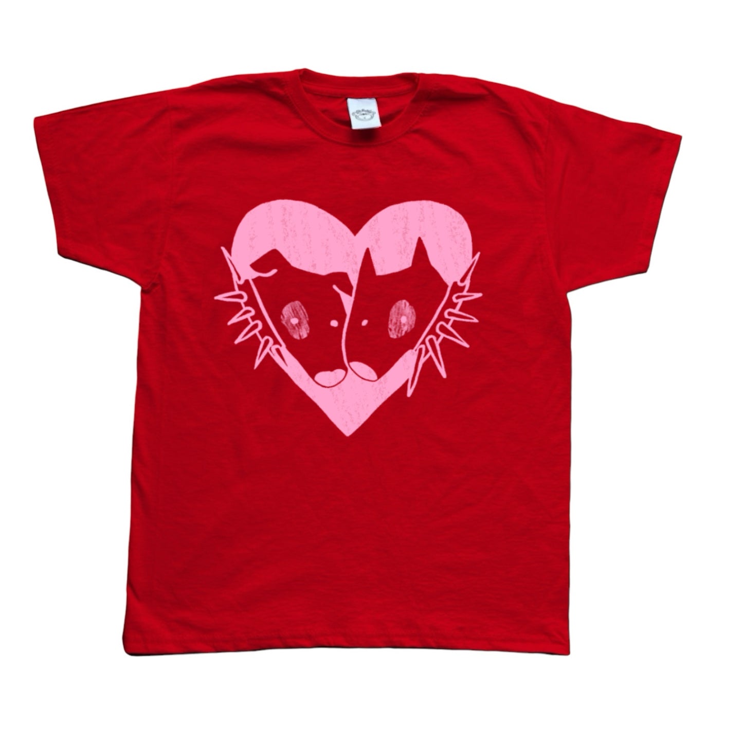 2 dogs in love pink on red Tee