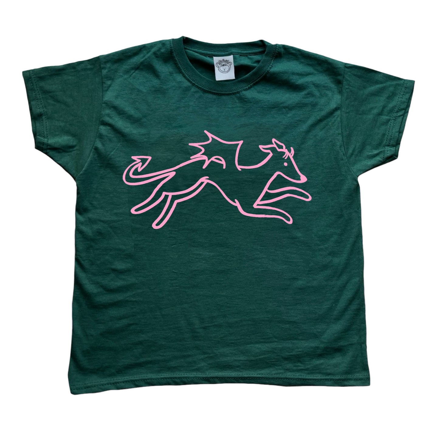 Devil Dog pink on forest green Baby Tee