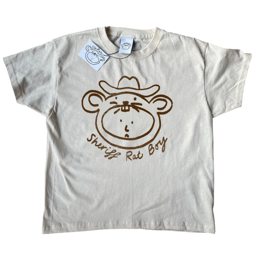 ‘Sheriff Rat Boy' Brown on Beige Baby Tee
