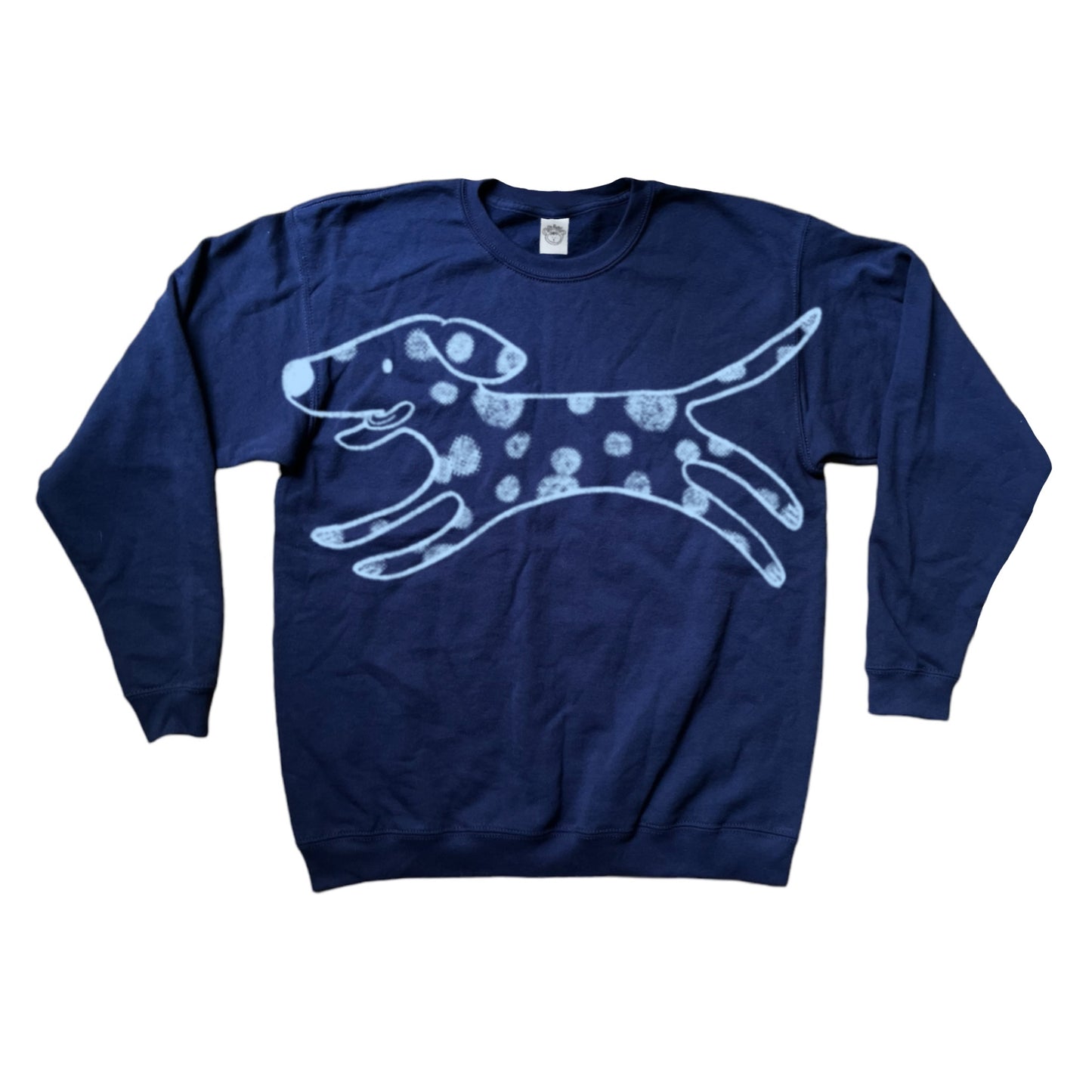 MEGA Polka dot dalmatian dog light blue on navy sweatshirt