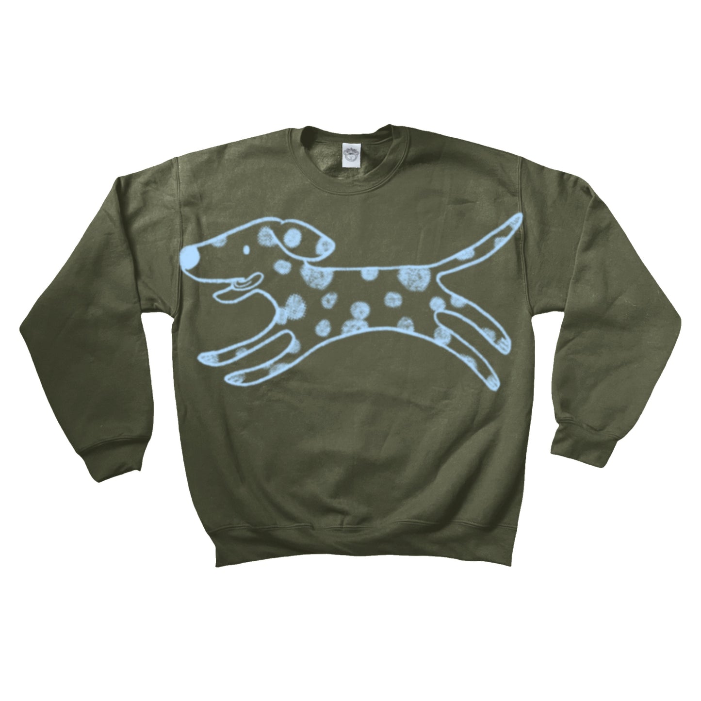 MEGA Polka dot dalmatian dog light blue on khaki sweatshirt
