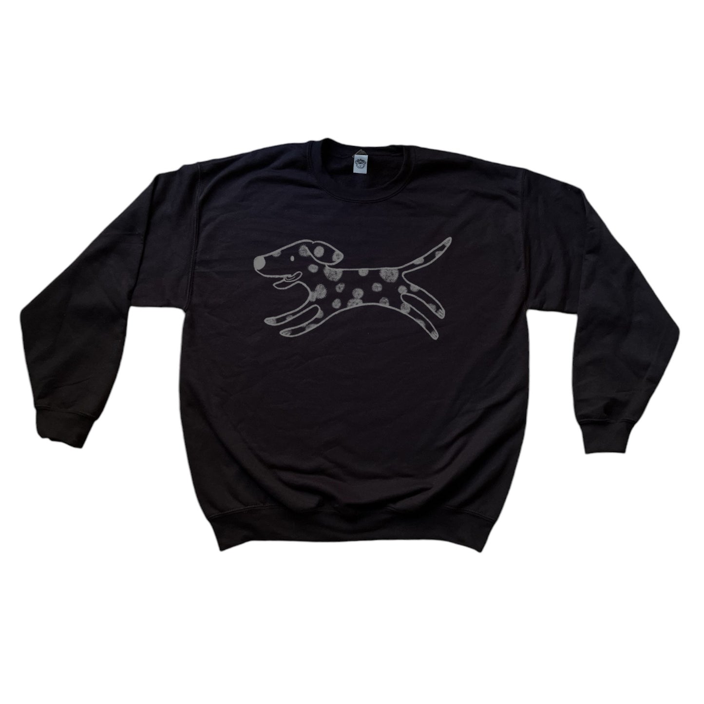 Polka dot dalmatian dog light grey on black sweatshirt