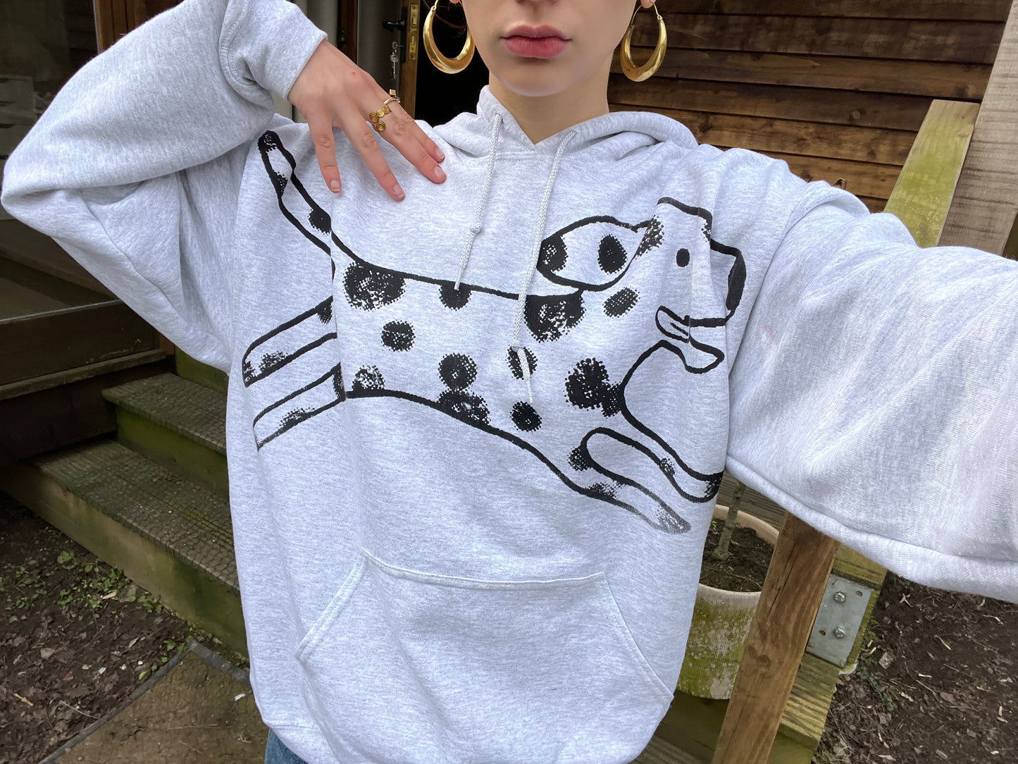 MEGA Polka dot dalmatian dog white on pink hoodie