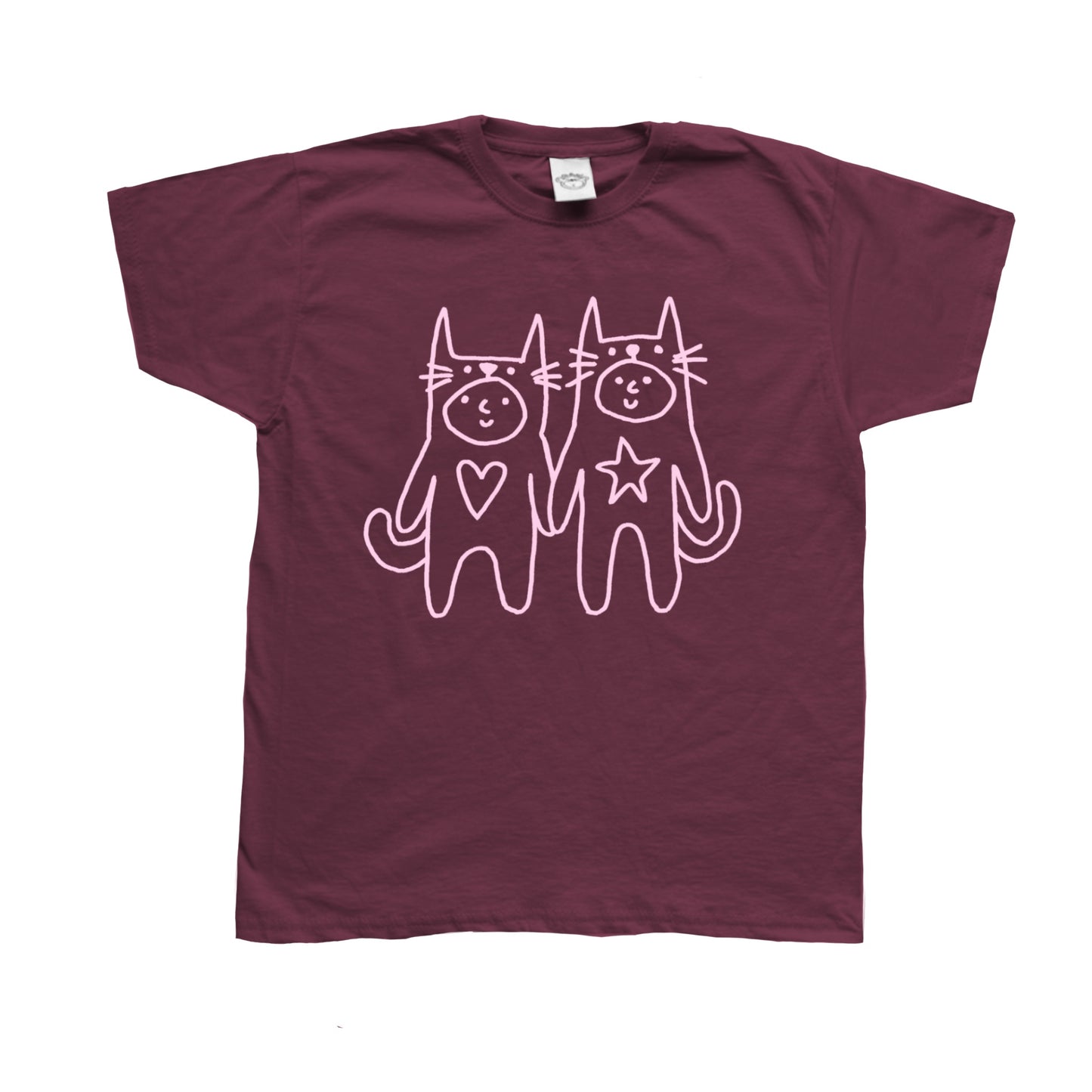 Two critters in love pink on burgundy Tee