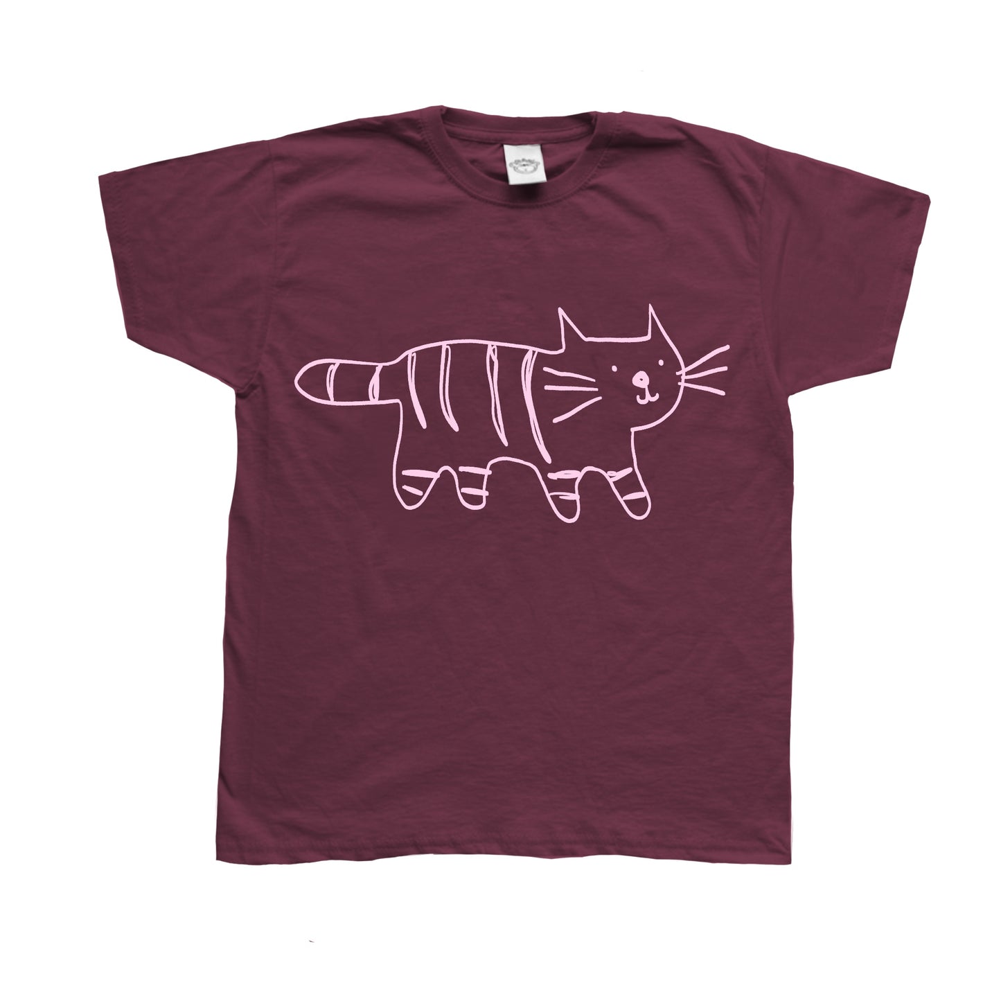 Tiger light pink on burgundy Tee