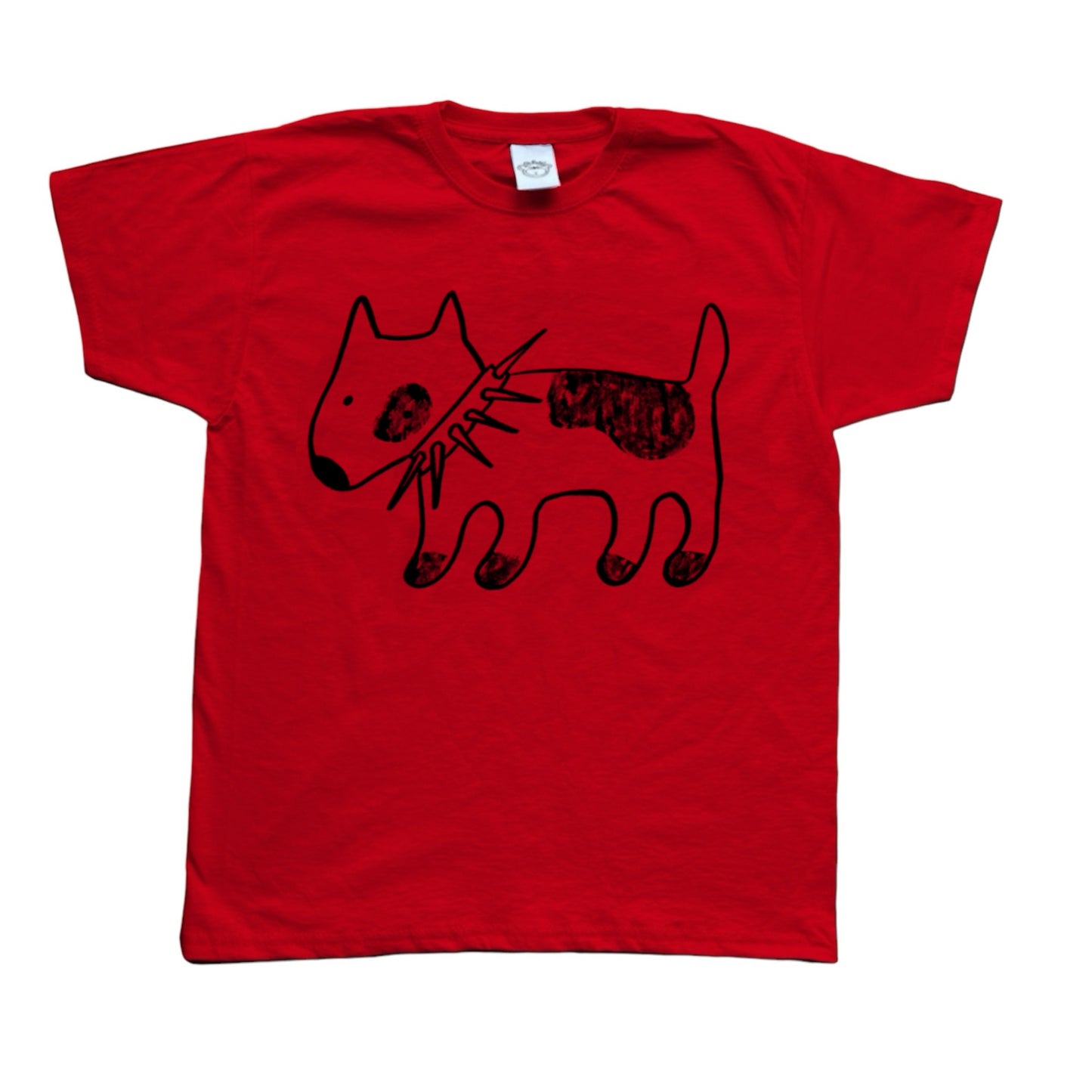 Spiky collar dog black on red Tee
