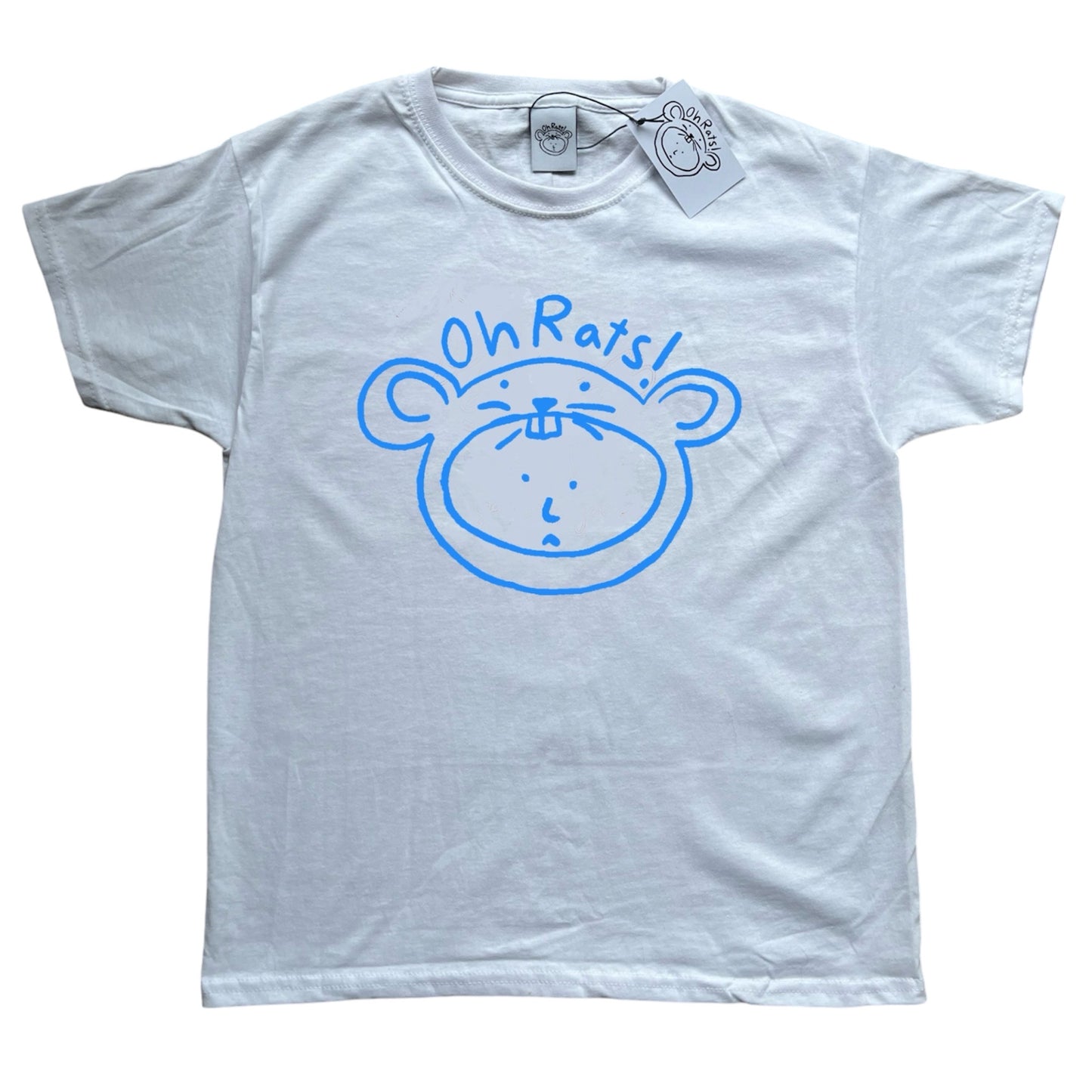 Oh Rats! Logo Light Blue on White baby tee