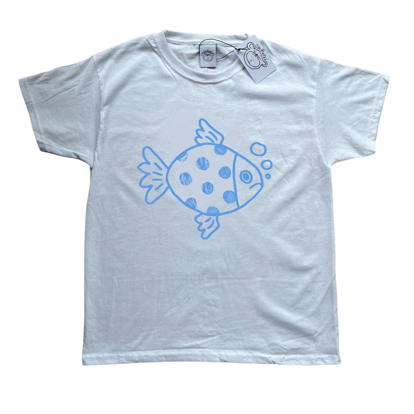 Polka dot fishy light blue on white Tee