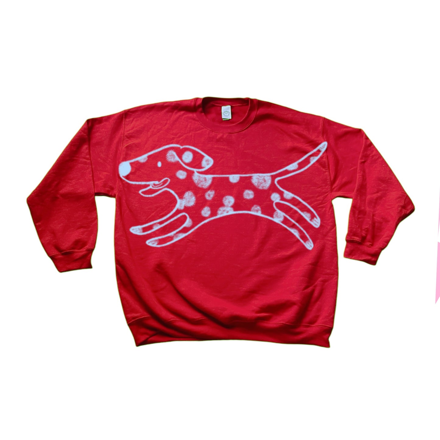 MEGA Polka dot dalmatian dog light blue on red sweatshirt