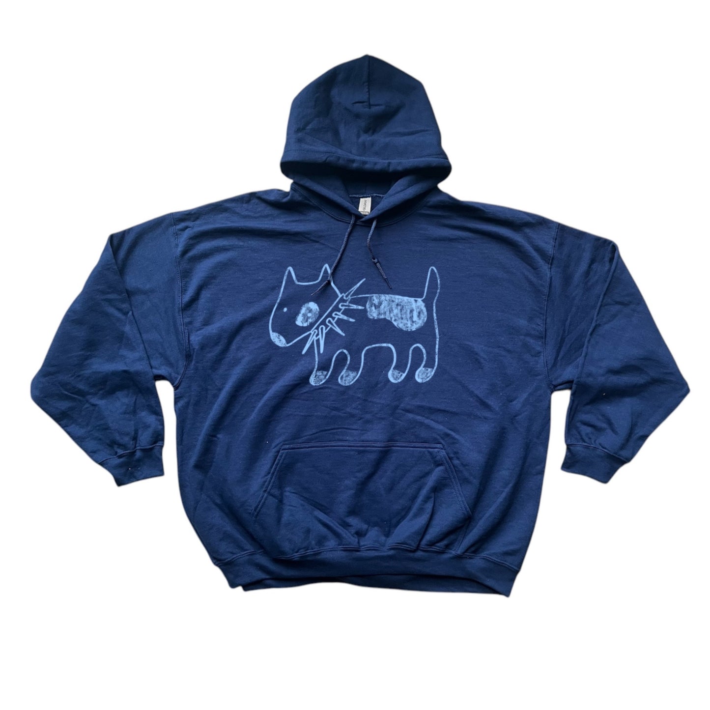 Spiky collar dog light blue on navy hoodie