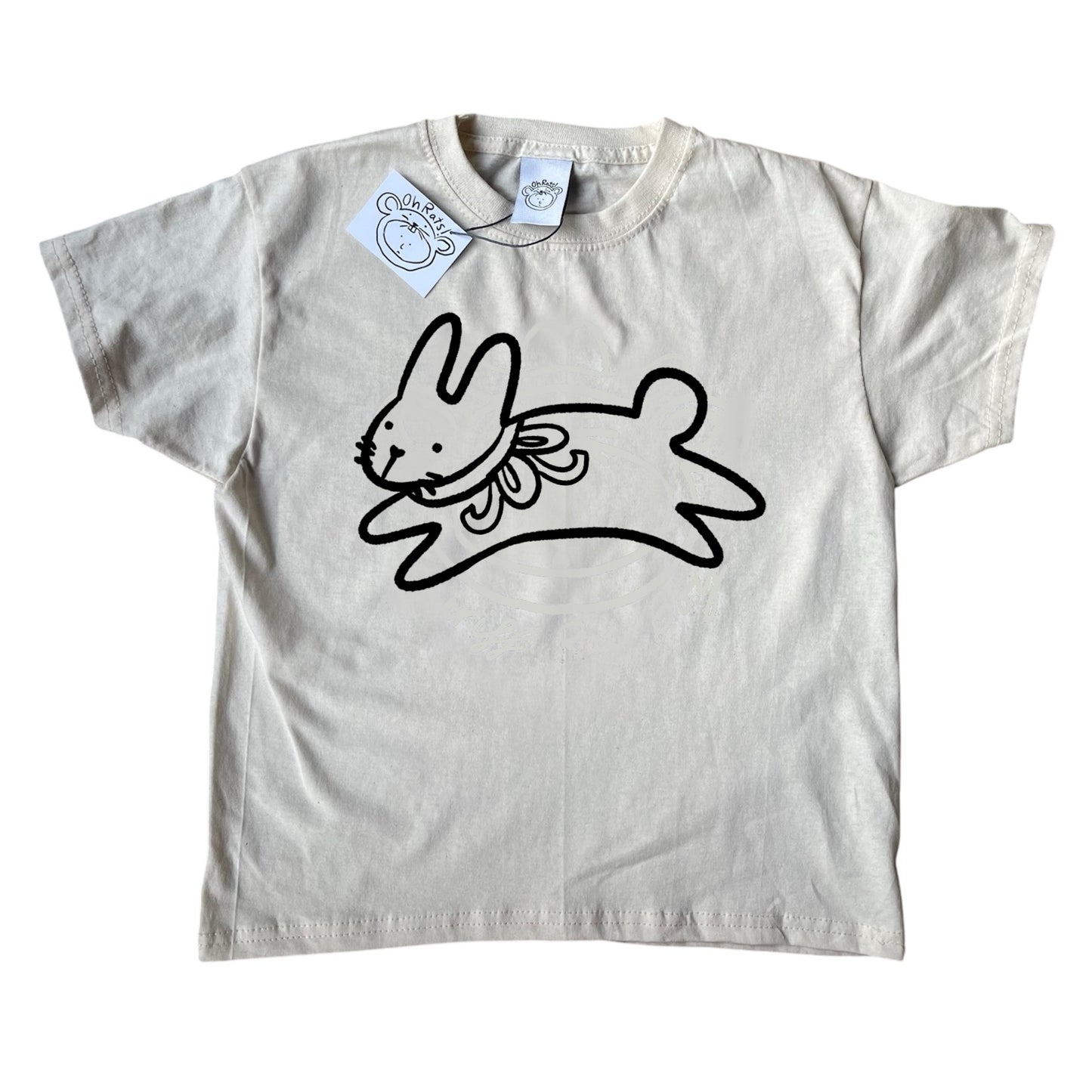 Red bow bunny black on beige Tee
