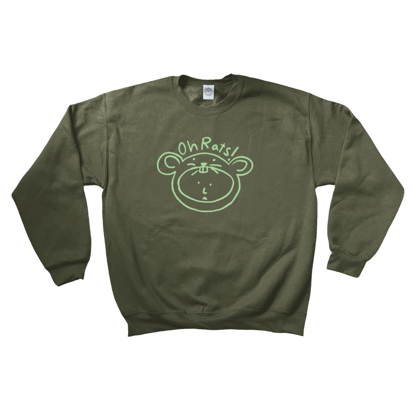 Oh Rats! Logo light green on khaki sweatshirt