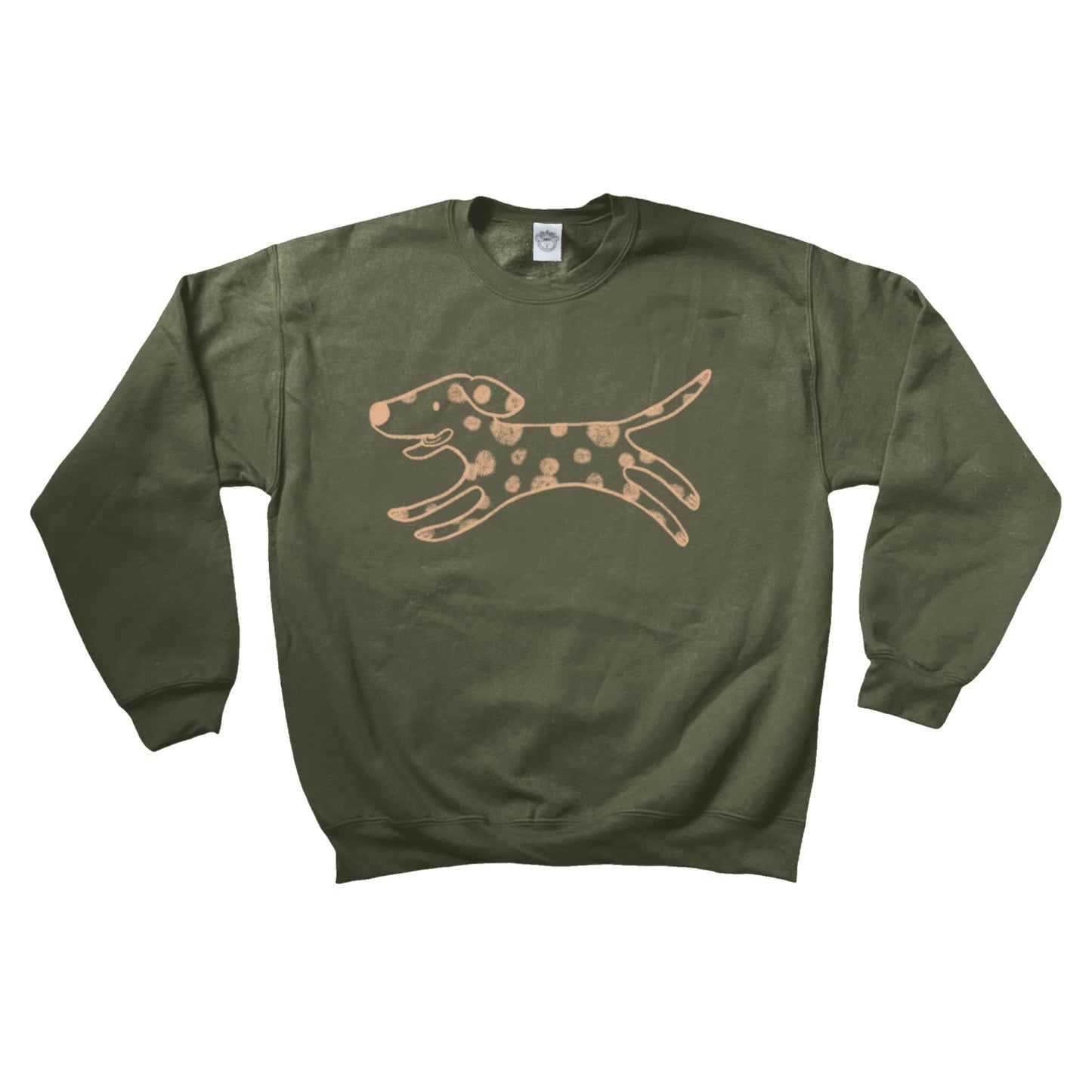 Polka dot dalmatian dog beige on khaki sweatshirt