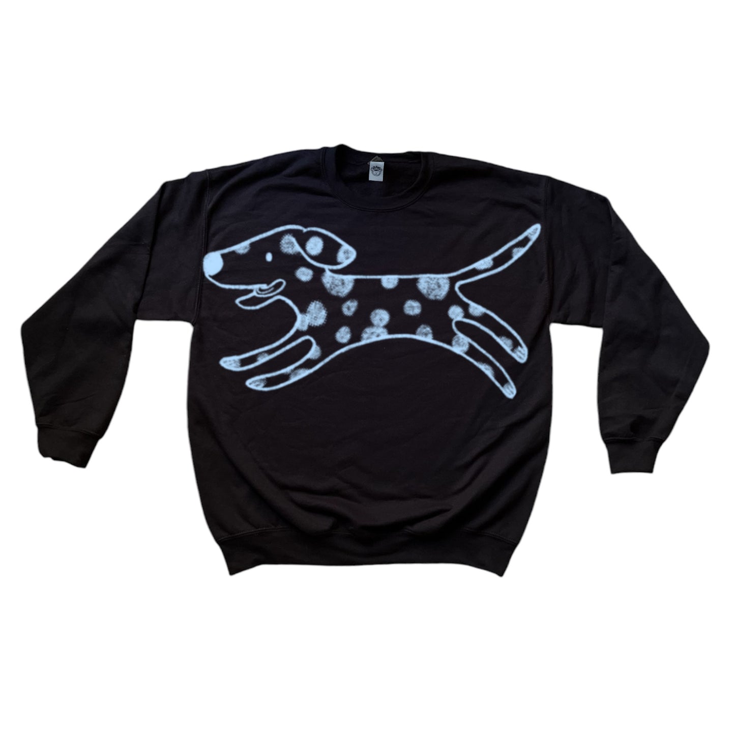 MEGA Polka dot dalmatian dog light blue on black sweatshirt