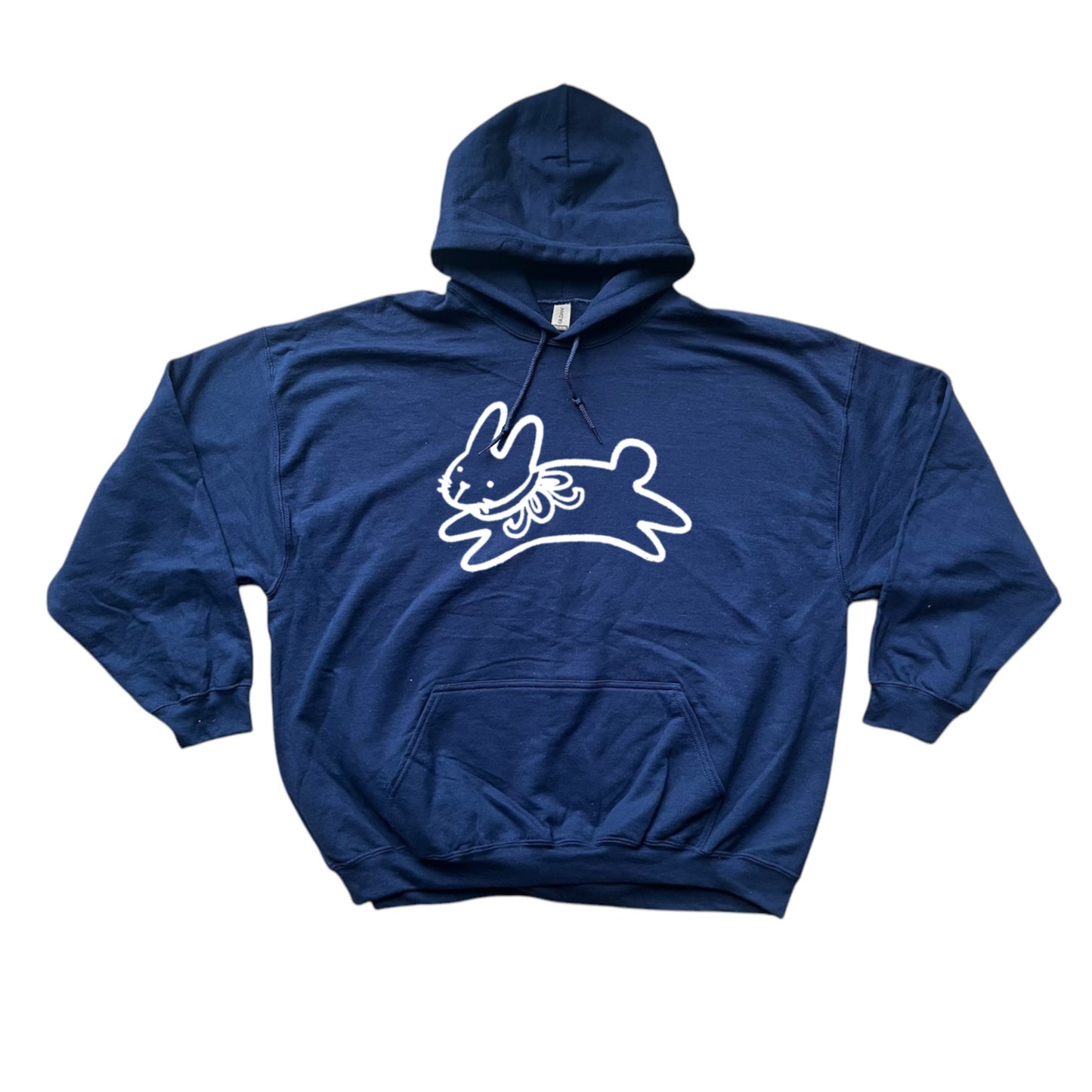 Bow bunny white on navy hoodie