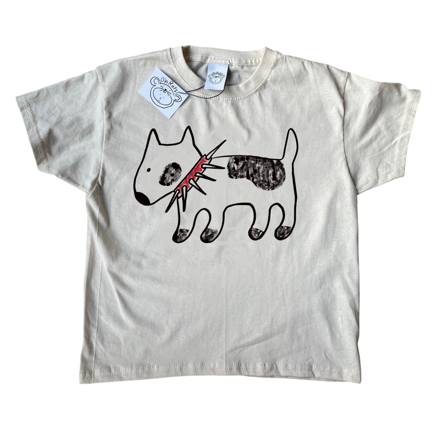 Spiky collar black on beige dog Baby Tee with red collar